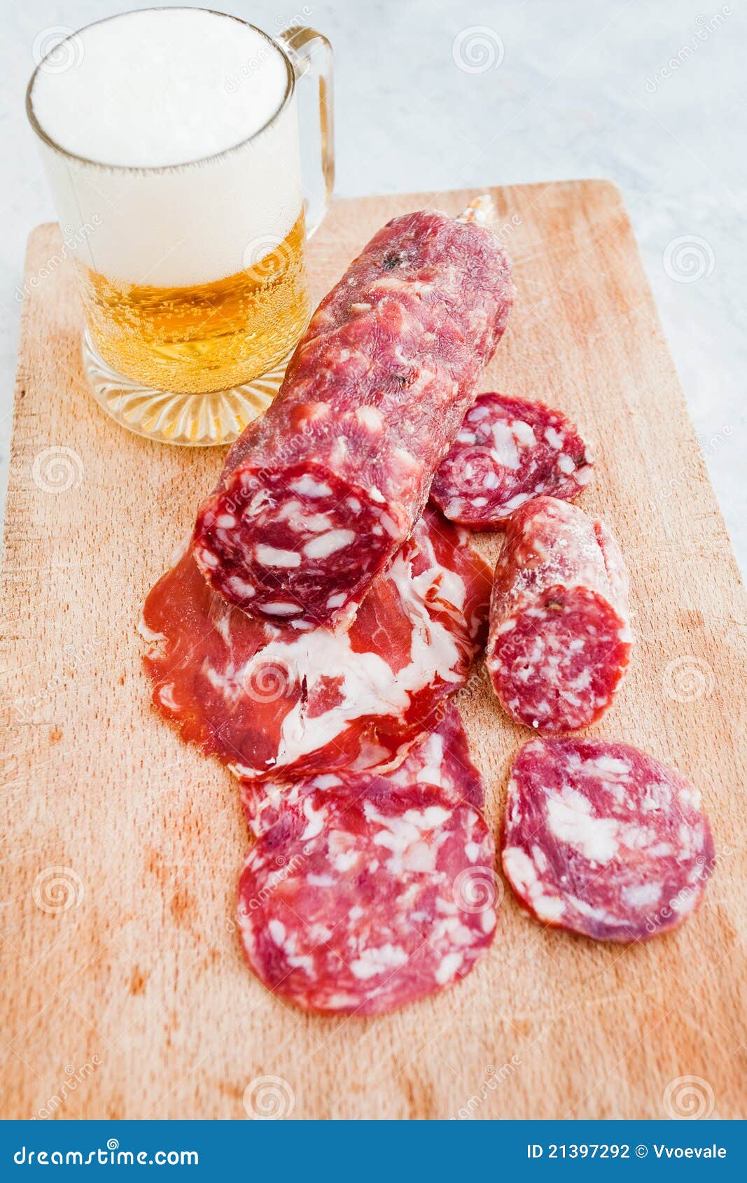 Italian Salami and Glass of Beer Stock Photo Image of sicilian