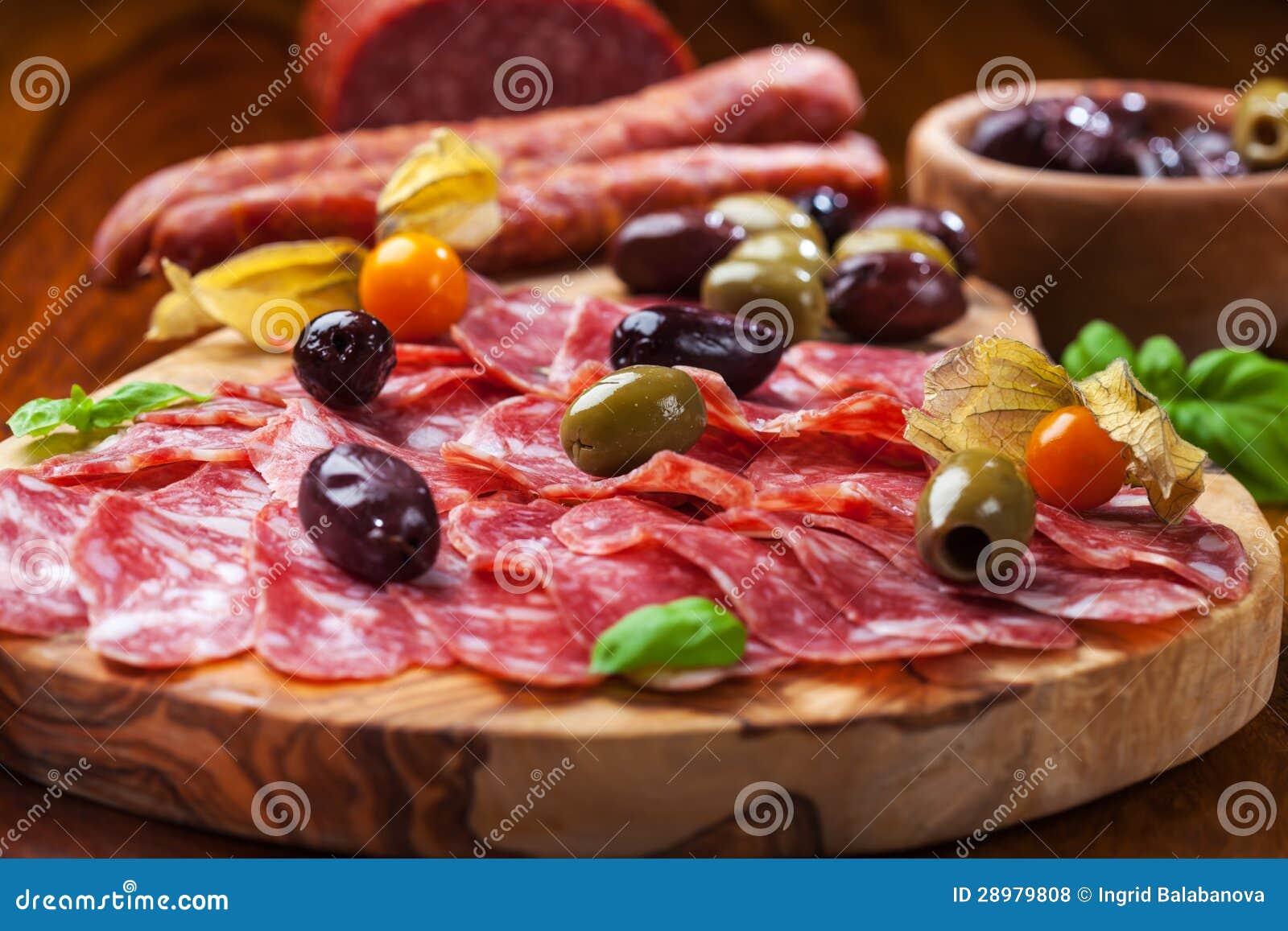Italian salami with olives stock photo. Image of gourmet 28979808
