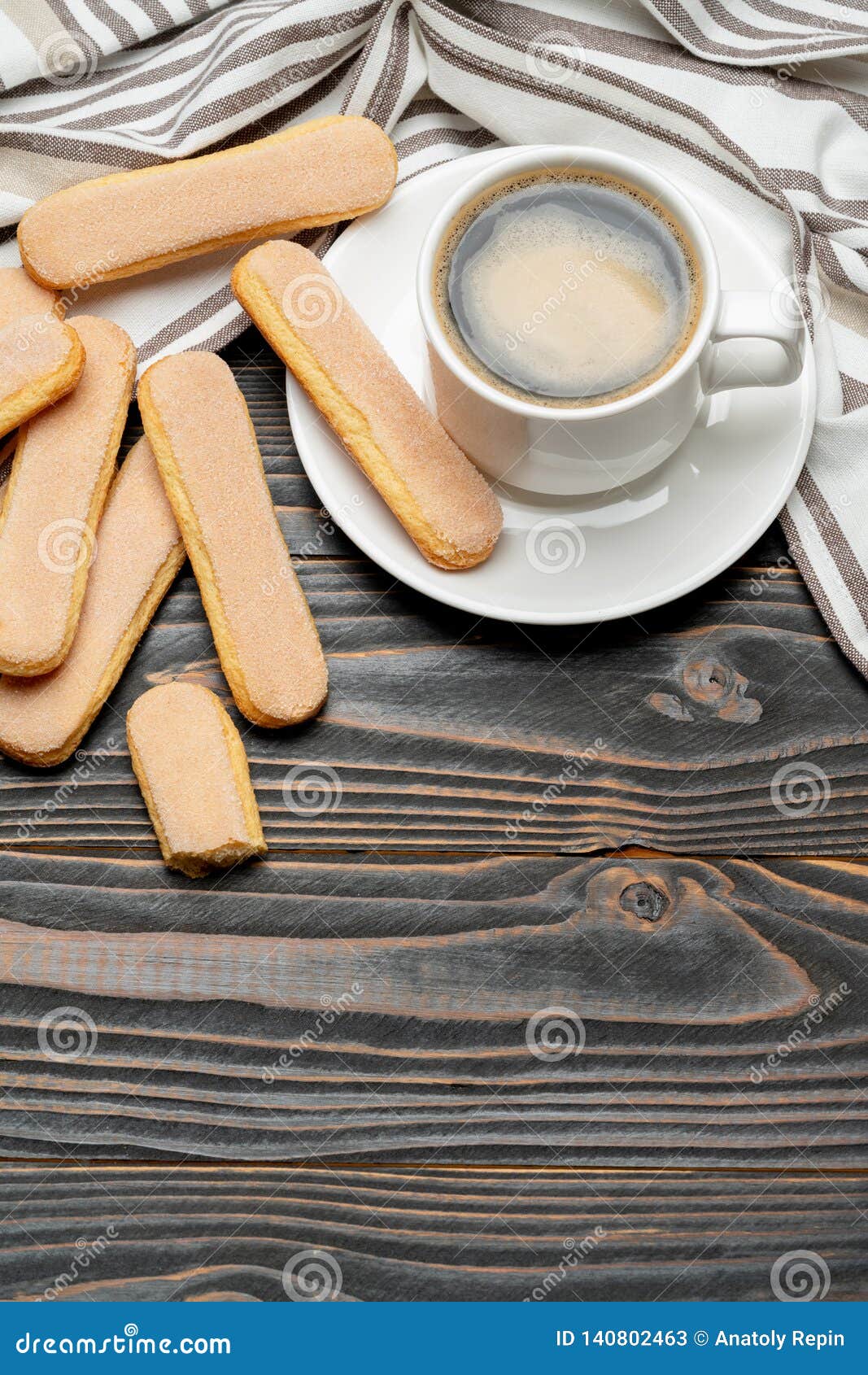 Italian Savoiardi Ladyfingers Biscuits and Cup of Coffee on Wooden ...