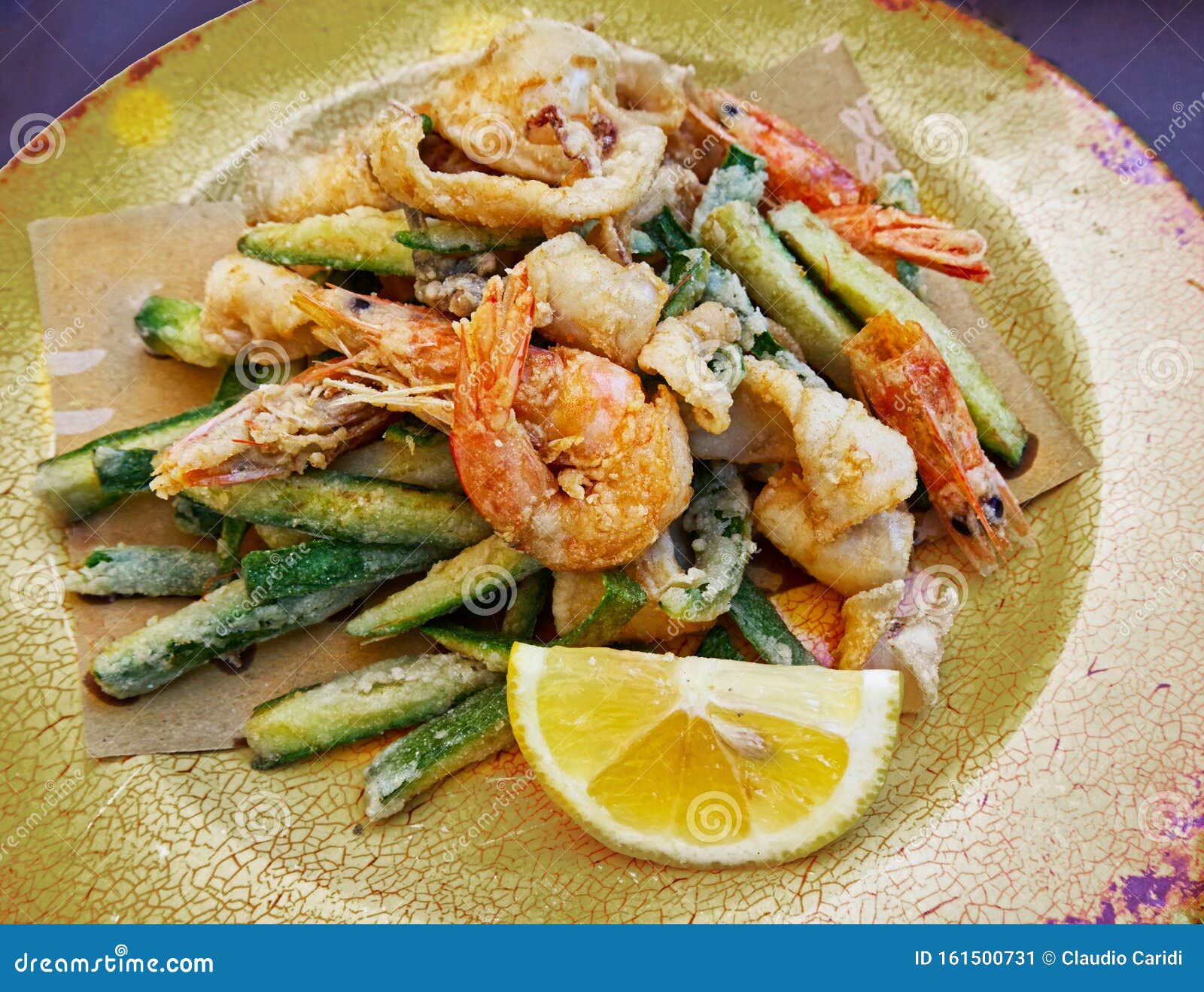 italian seafood: fritto misto di pesce con verdure