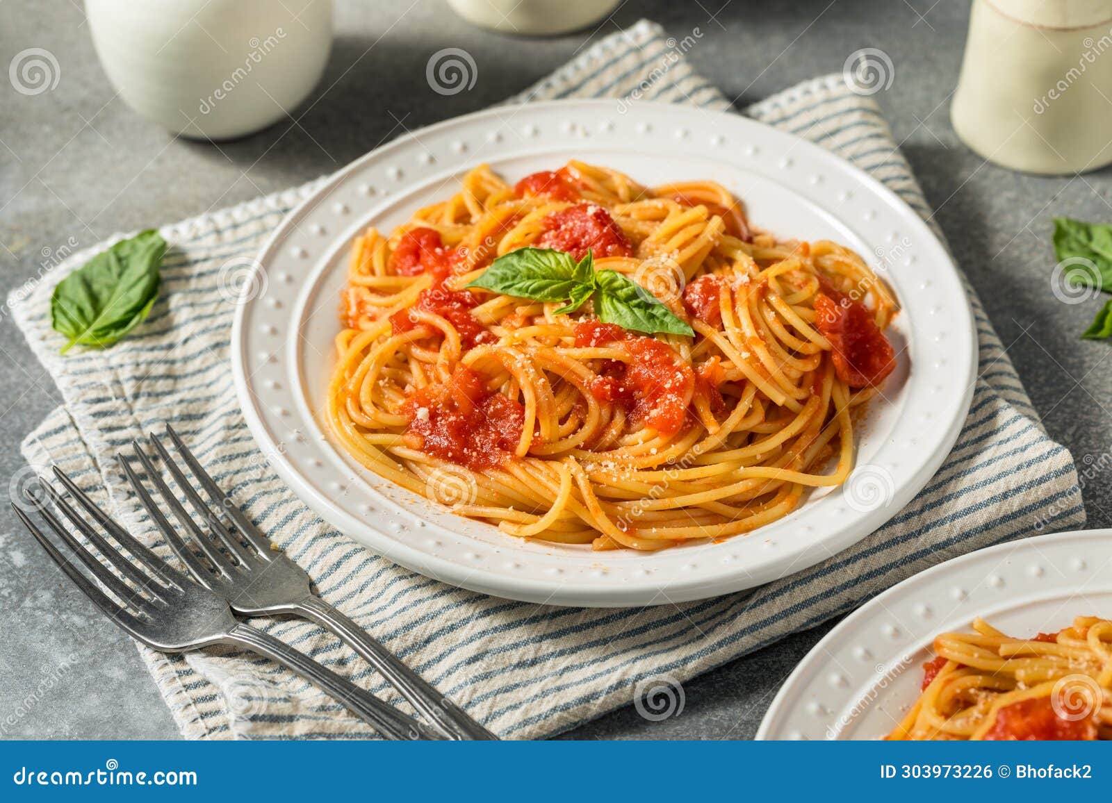 Italian Spaghetti Al Pomodoro Pasta Stock Photo Image of herb, recipe