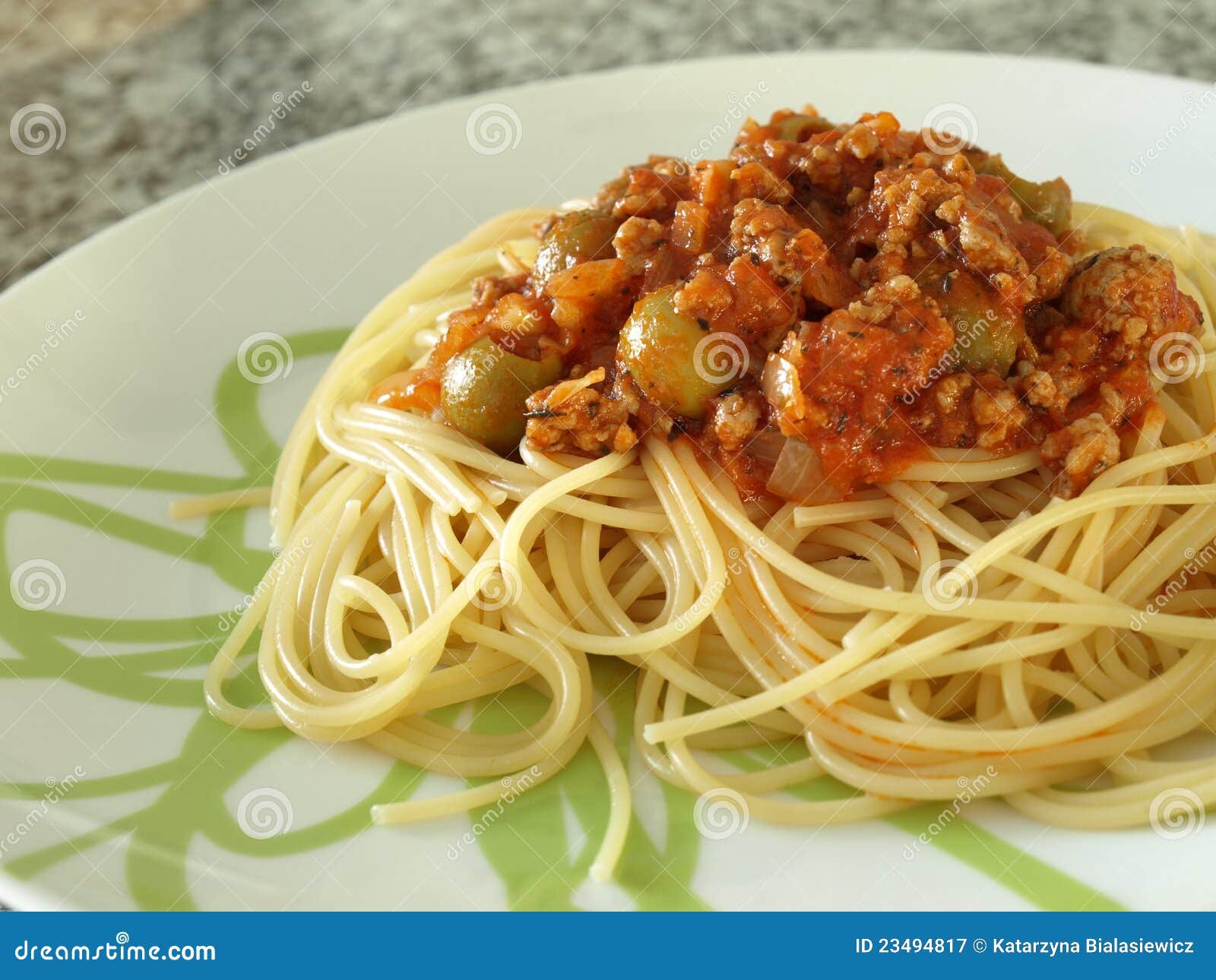 Italian Spaghetti Bolognese with Olives Stock Image Image of