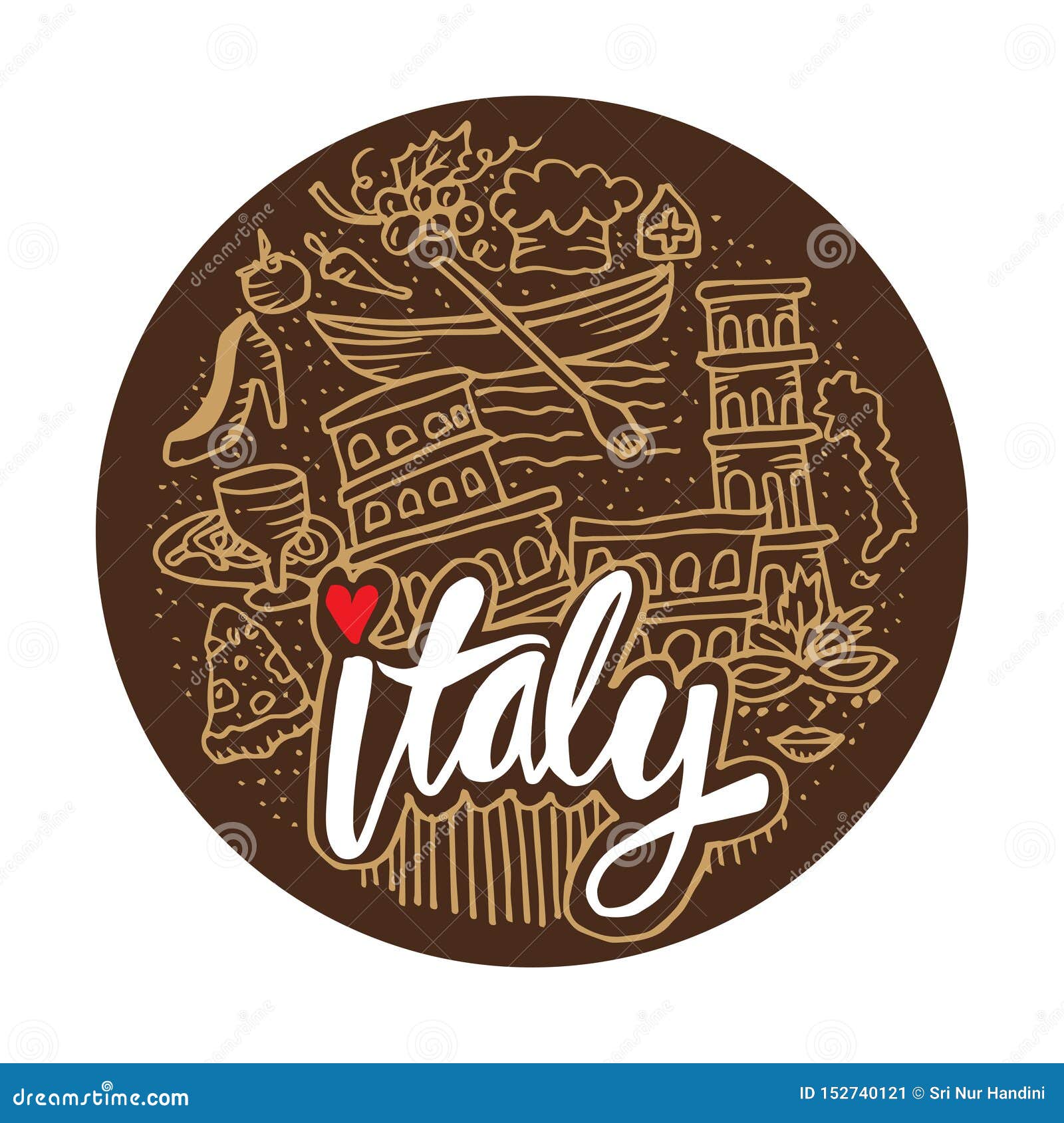 Italian Symbols in Circle Background. Stock Vector - Illustration of