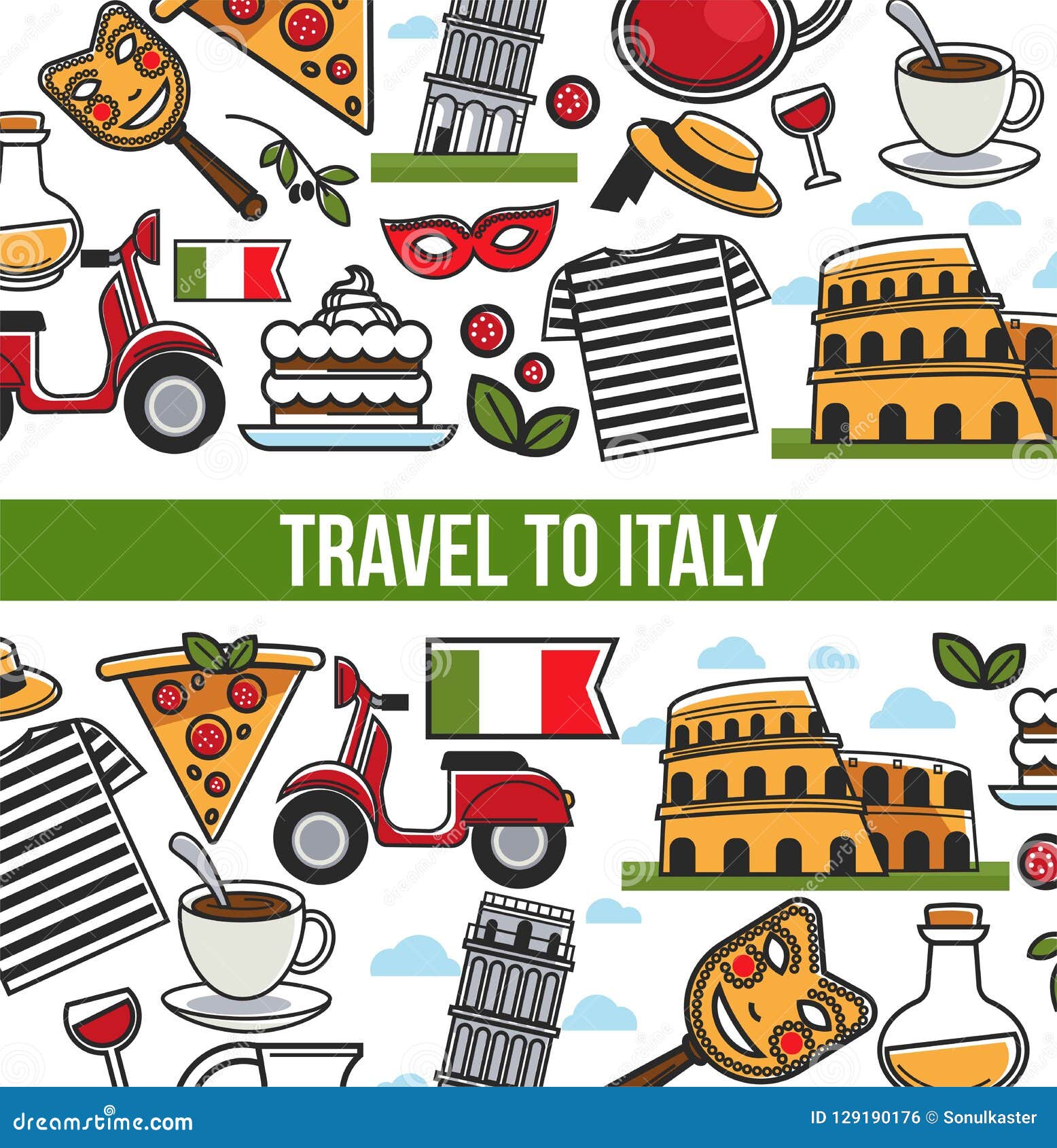 Italian Symbols and Text Sample in Block Poster with Headline. Stock