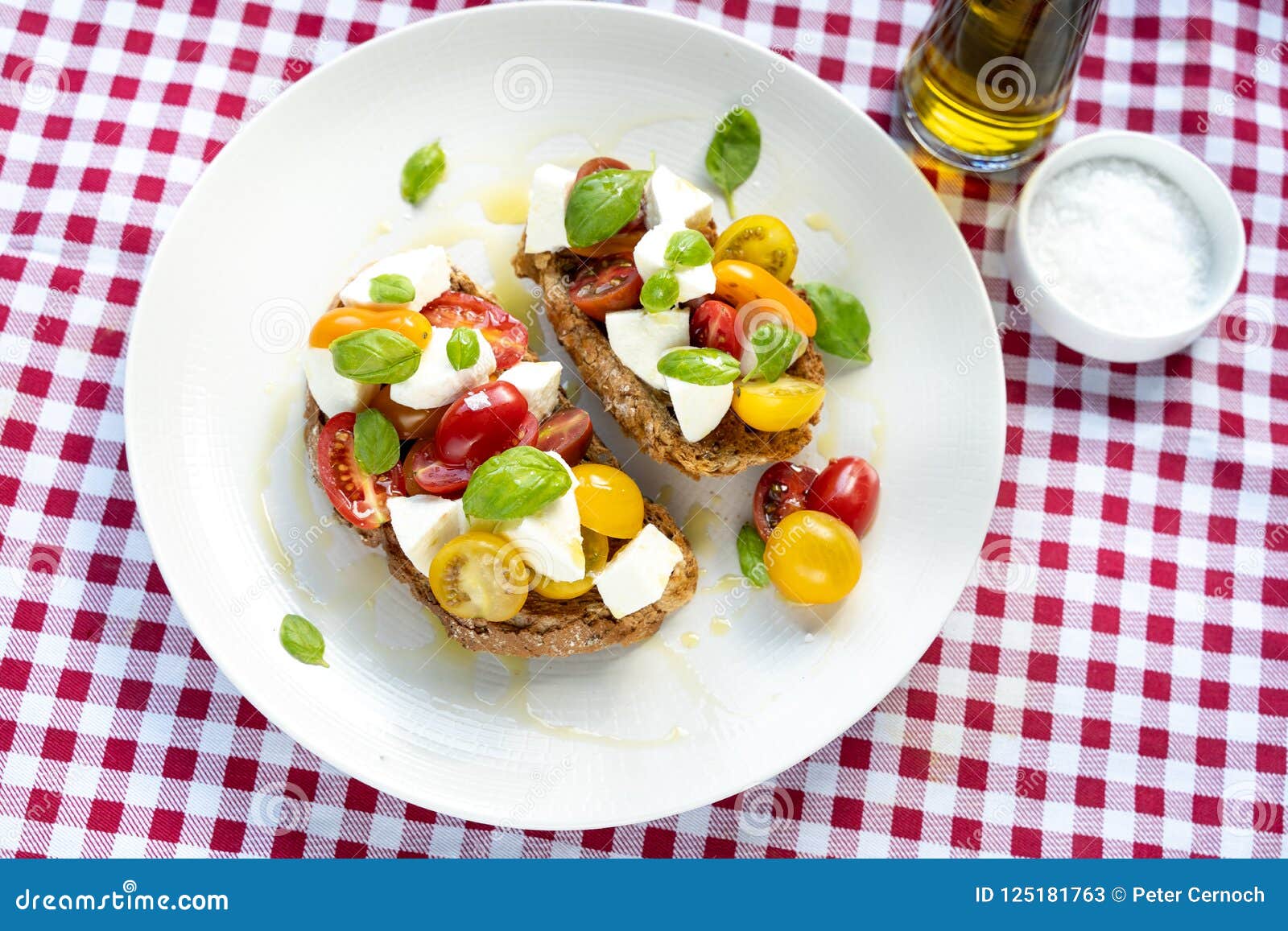 Italian Tomato Cheese Light Lunch Red Cloth Stock Image - Image of