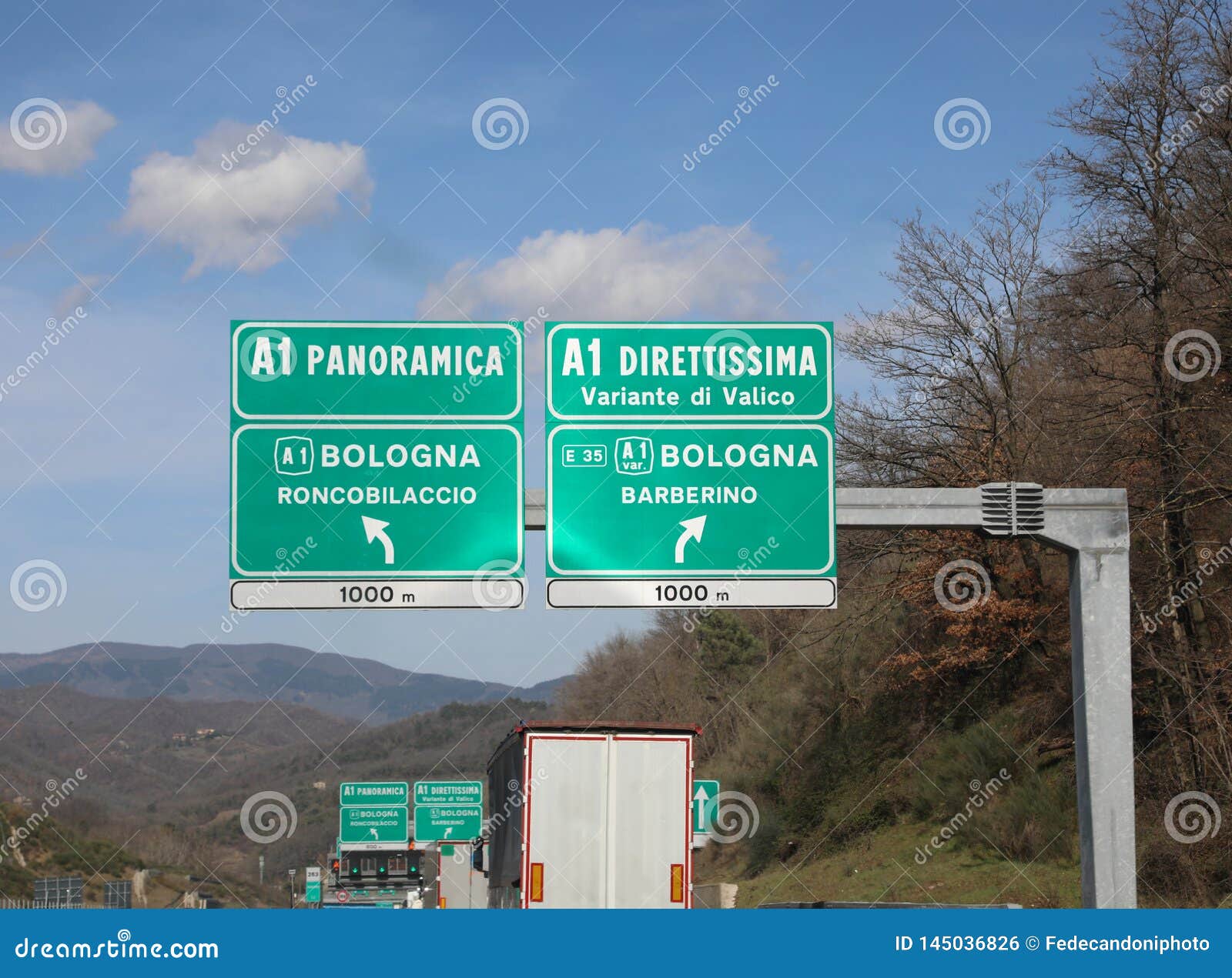 italian traffic signs with two roads panoramica or direttissima