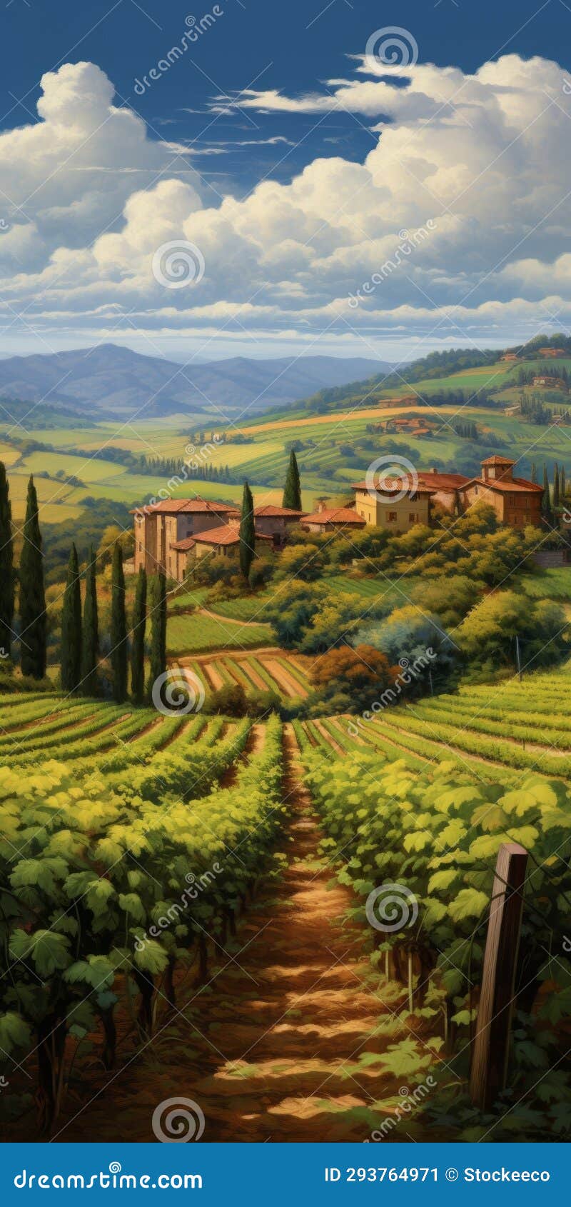 italian vineyard landscape painting in the style of dalhart windberg