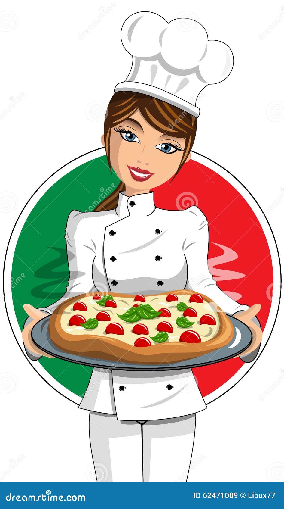 Italian Woman Cook Uniform Serving Pizza Stock Vector - Image: 62471009