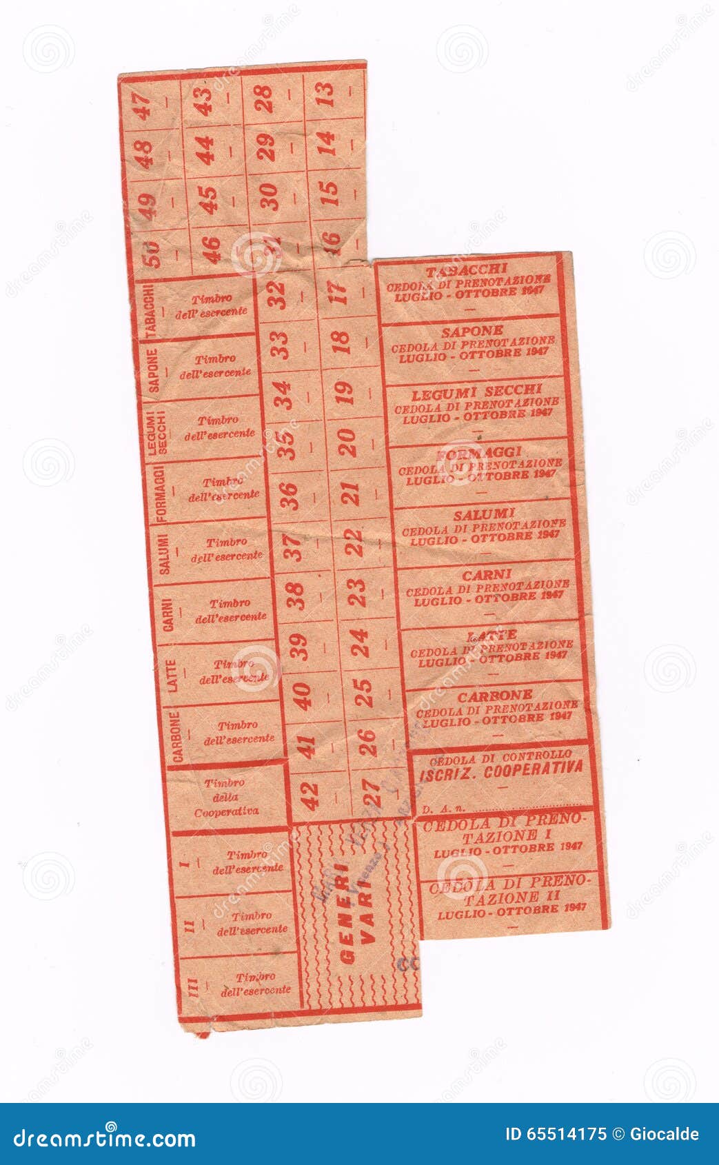 Italian World War II, Ration Coupon Stock Image Image of official