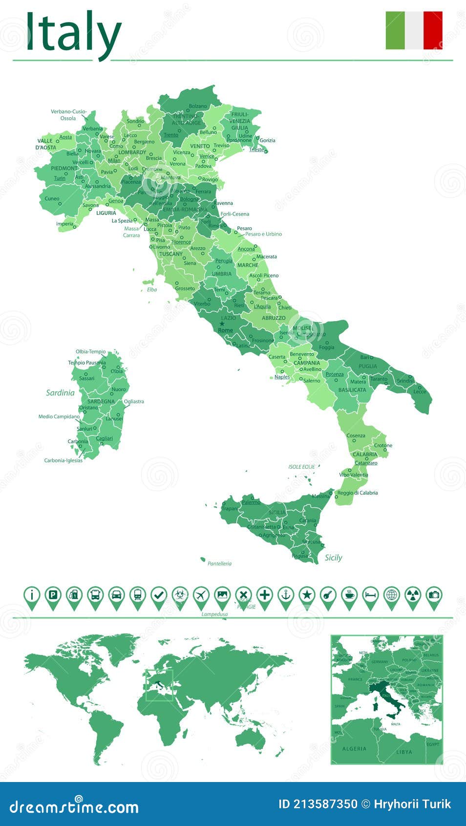 Le Drapeau de l'Italie - La carte des mondes