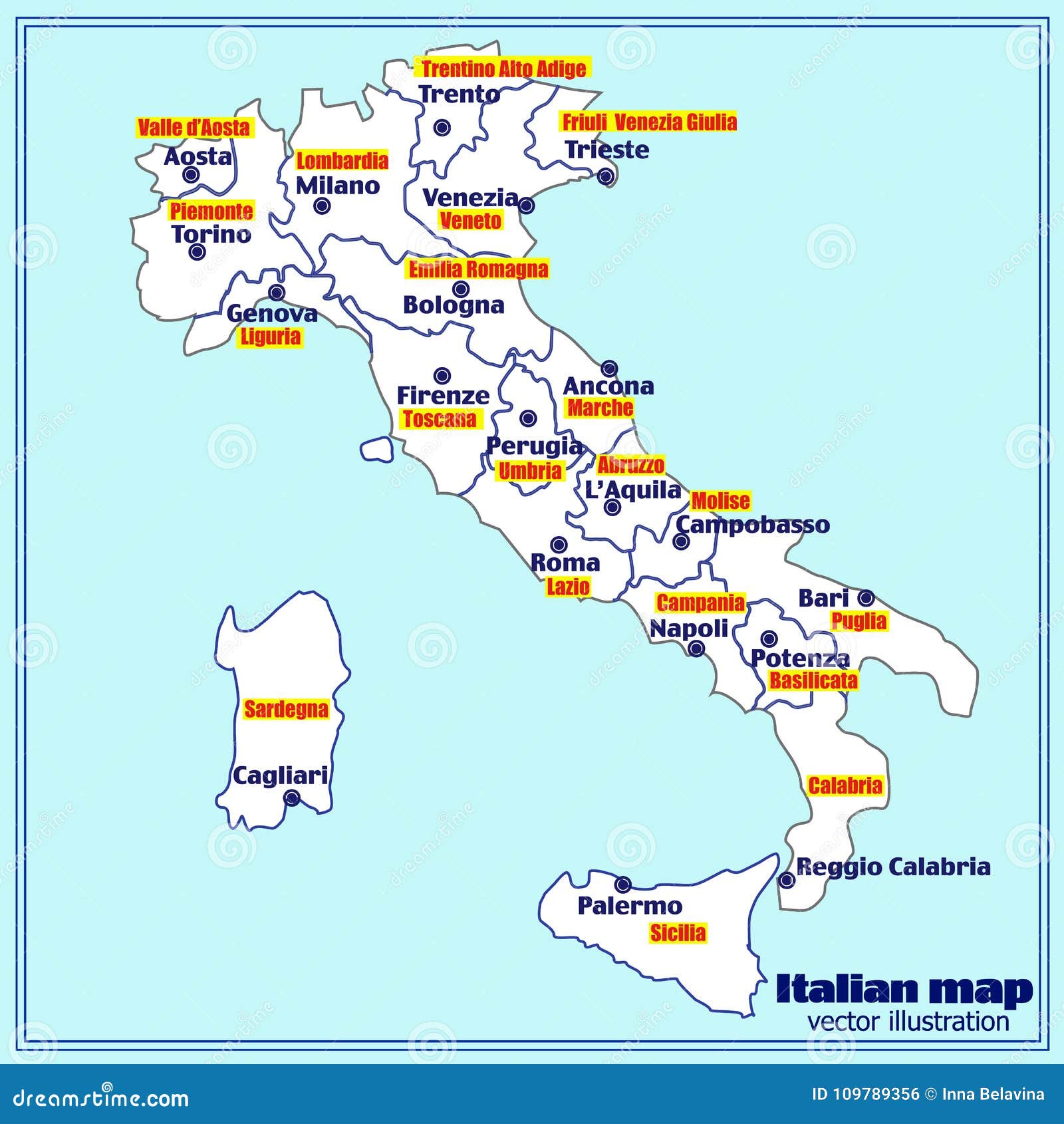 Italien-Karte Mit Italienischen Regionen Vektor Vektor ...