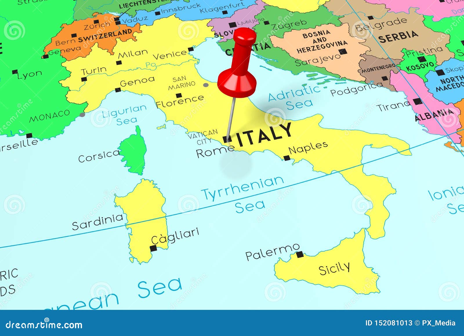 Italien, Rom - Hauptstadt, Festgesteckt Auf Politische Karte Stock