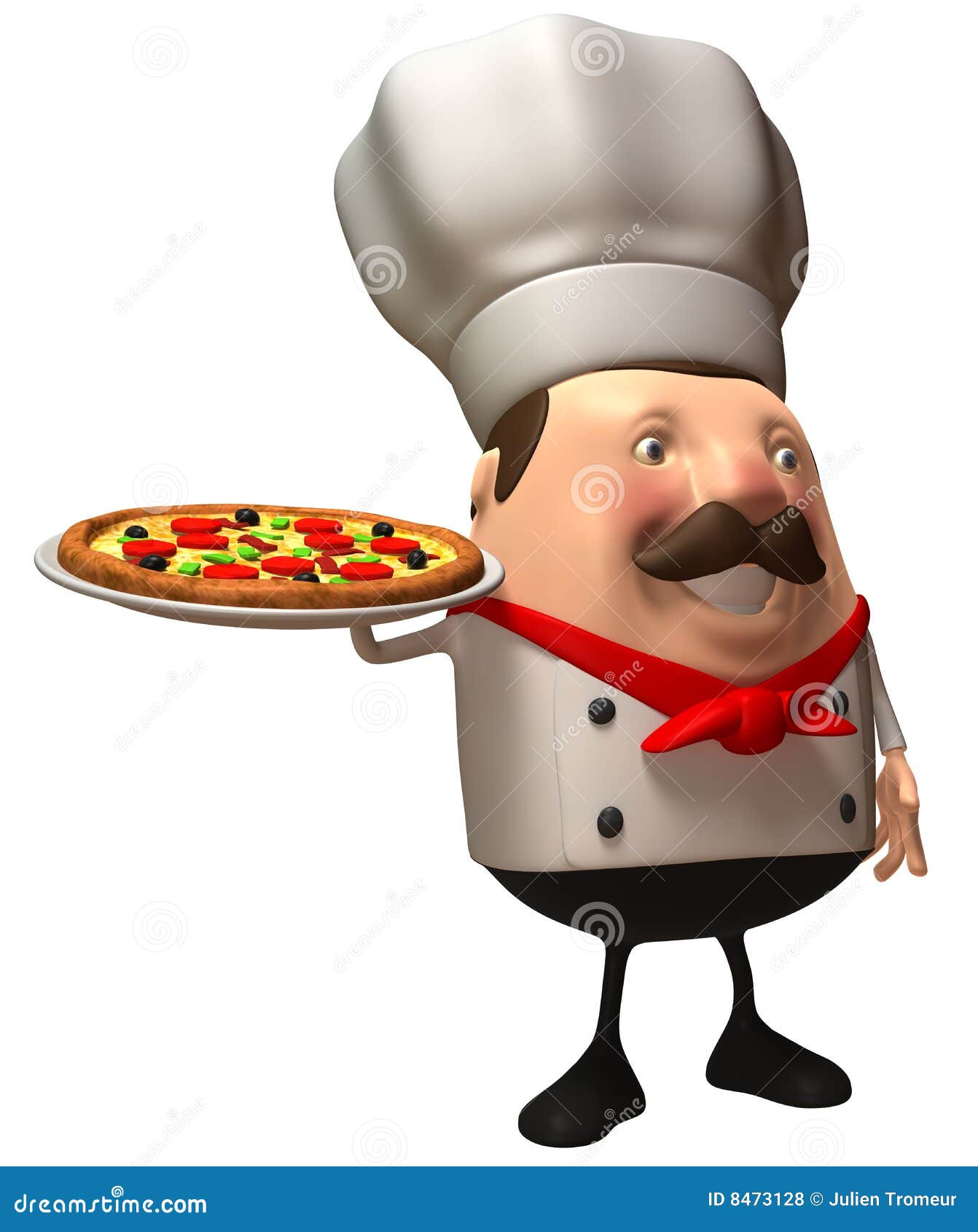 Italienischer Chef mit einer Pizza, 3d legte Abbildung fest