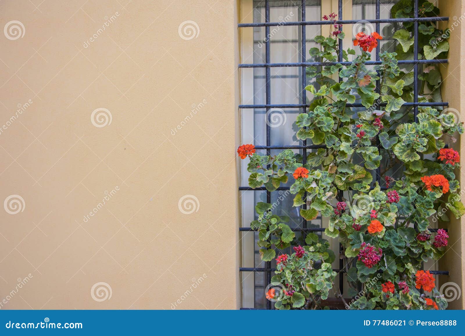 Italienisches Fenster Mit Dem Metallgitter, Verziert Mit