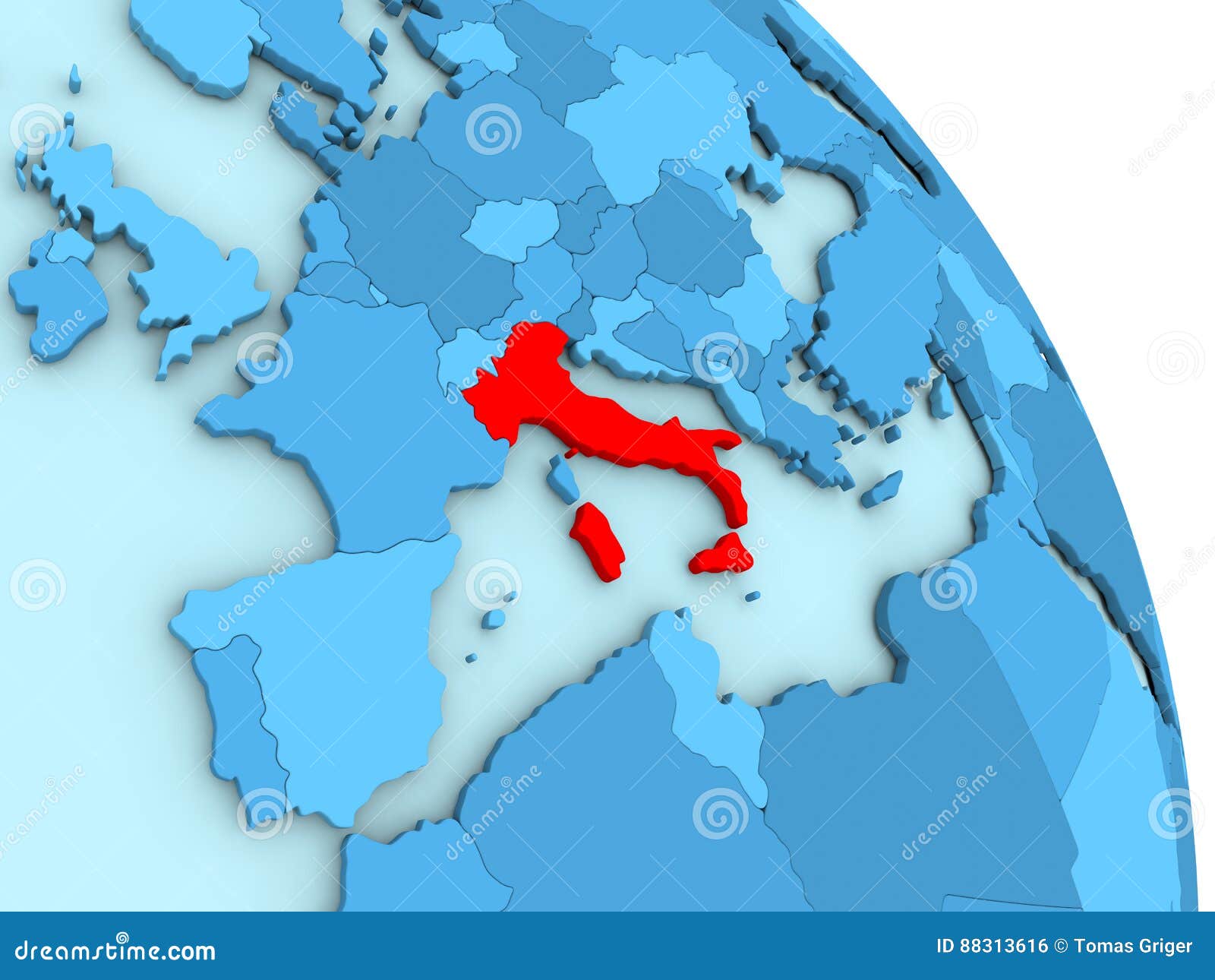 Italy on Blue Political Globe Stock Illustration Illustration of