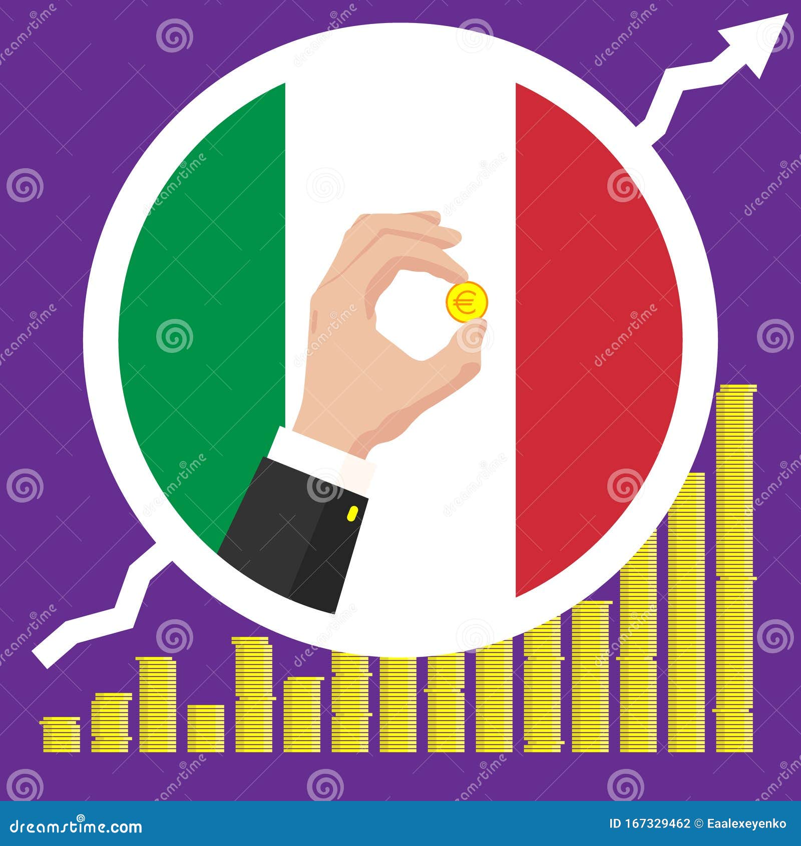 Italy Economic Growth Graph on the Background of the Flag and Hand with Italy Economic Growth Graph on the Background of the Flag and Hand with