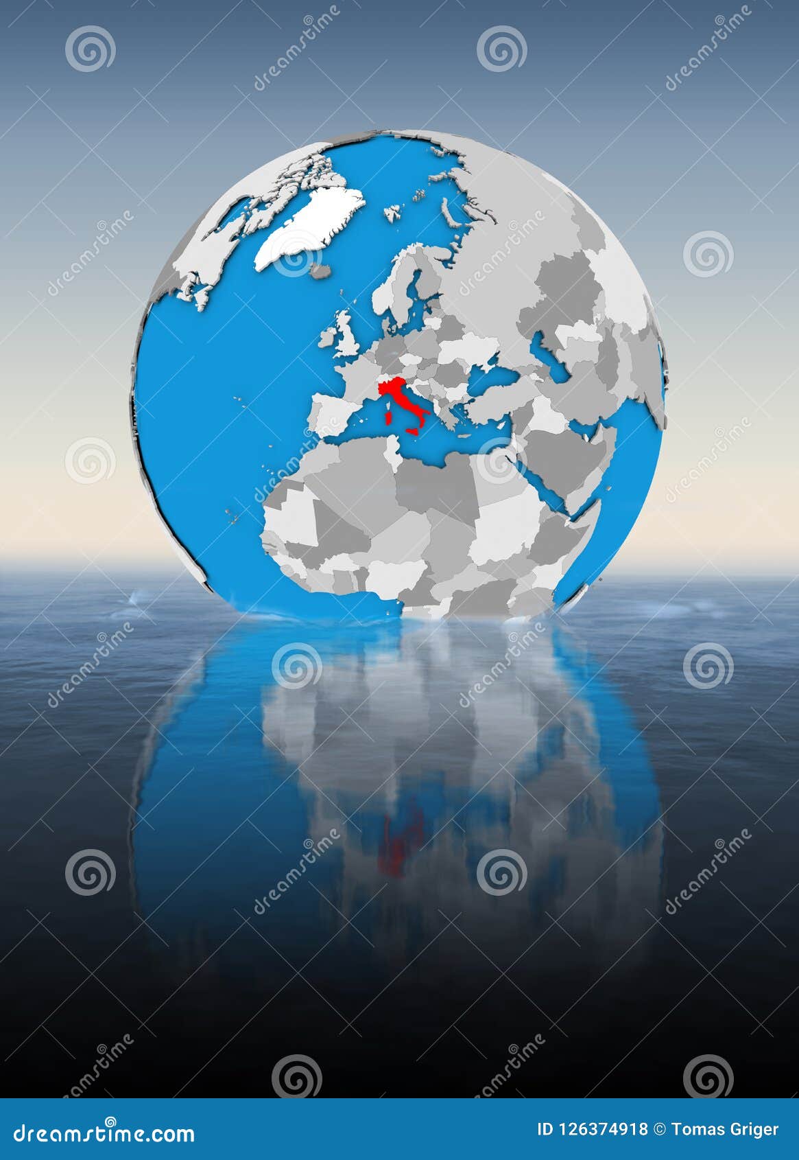 Italy on globe in water stock illustration. Illustration of globe