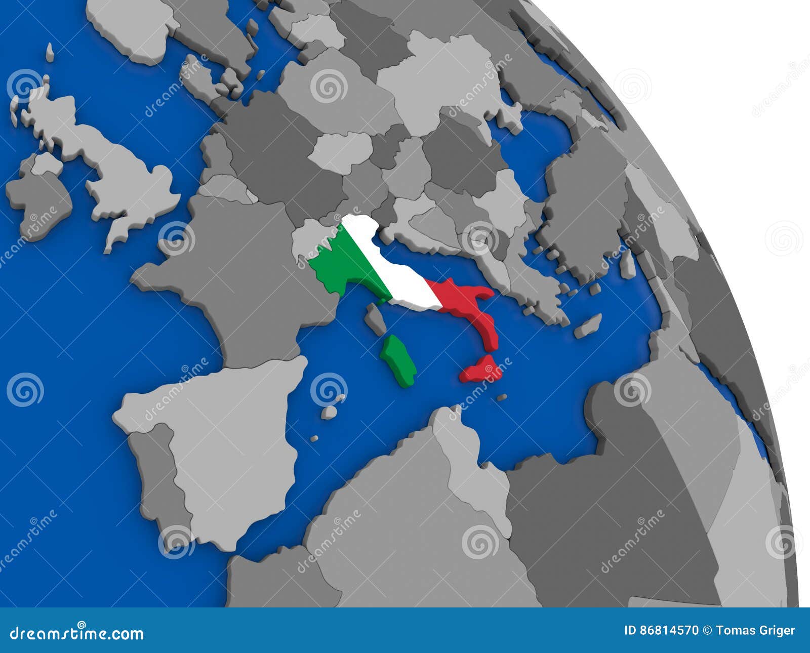 Italy Its Flag Globe Political Map National Symbol Embedded Country D Illustration 86814570 