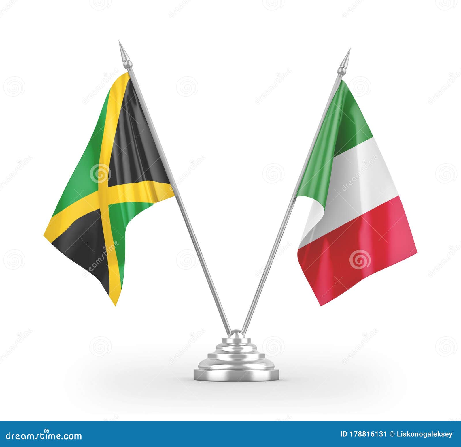 Italy and Jamaica Table Flags Isolated on White 3D Rendering Stock Illustration Illustration