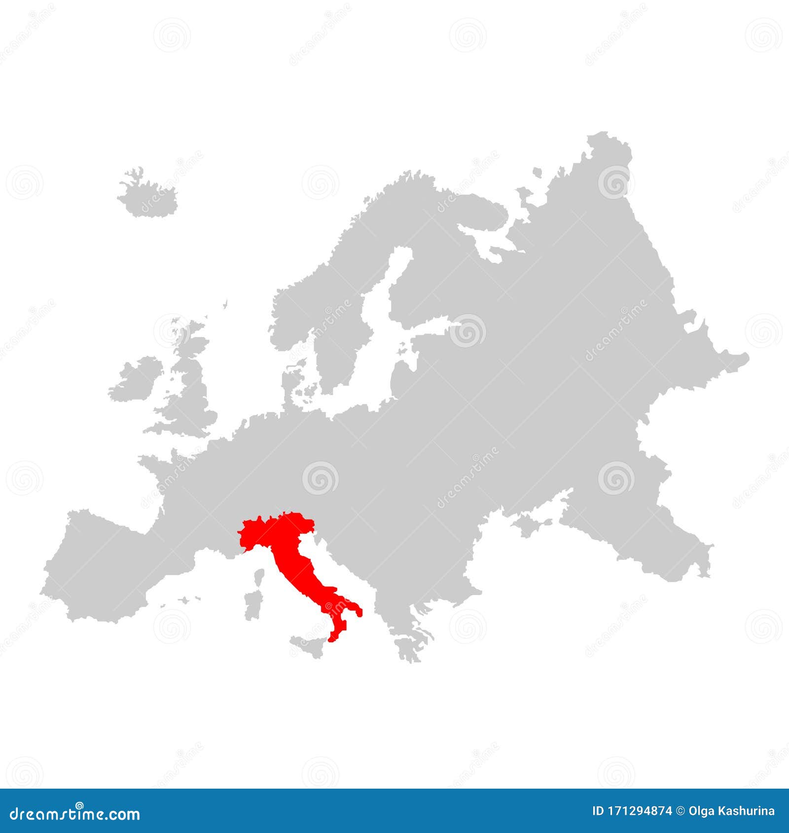 Italy on map of europe stock vector. Illustration of background - 171294874
