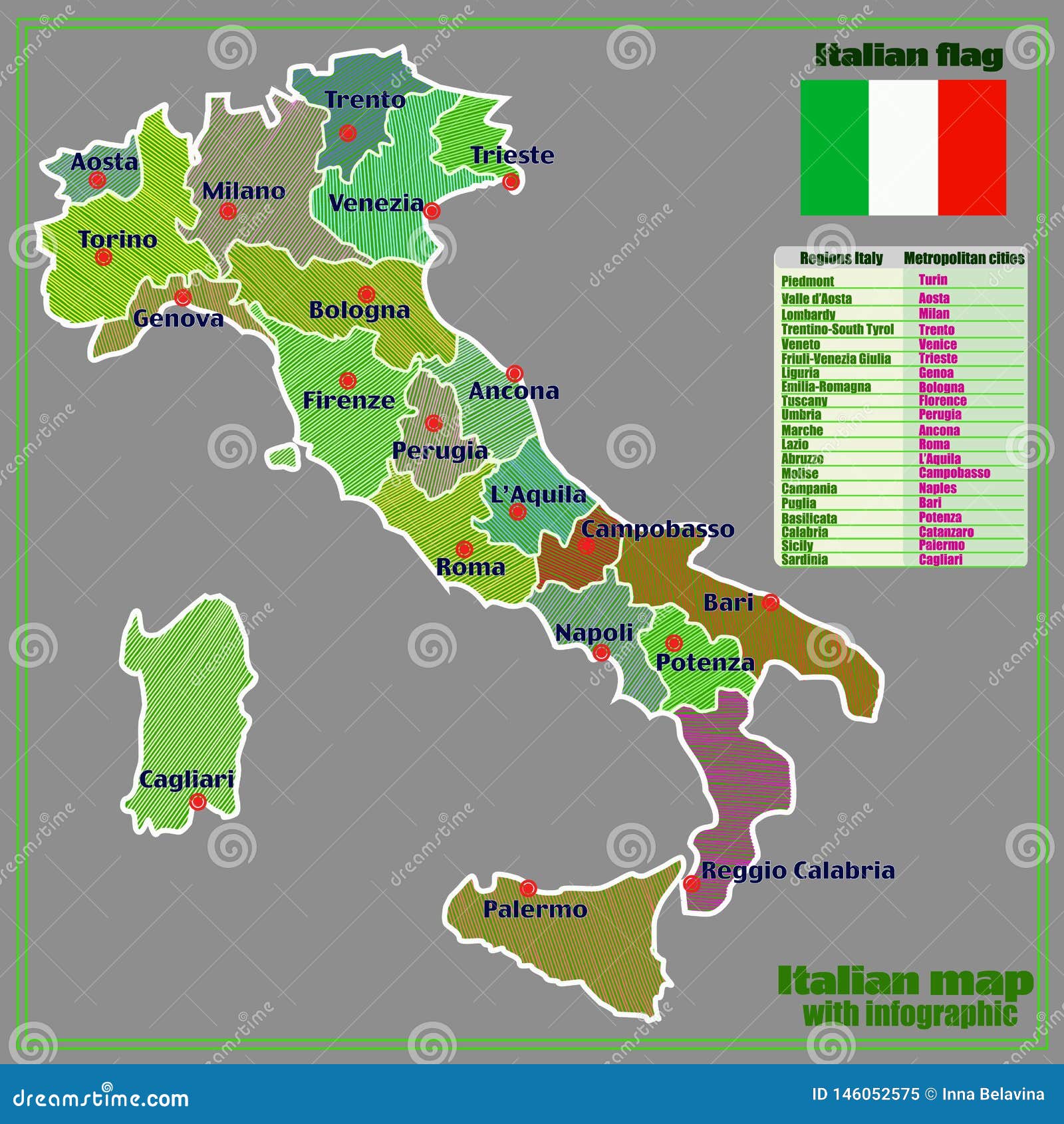 Italy Map with Italian Regions and Infographic Stock Illustration Italy Map with Italian Regions and Infographic Stock Illustration