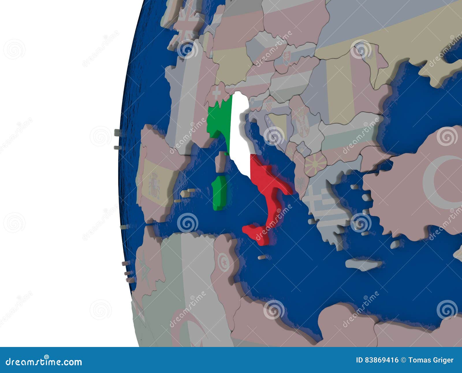 Italy National Flag Map Embedded D Illustration 83869416 