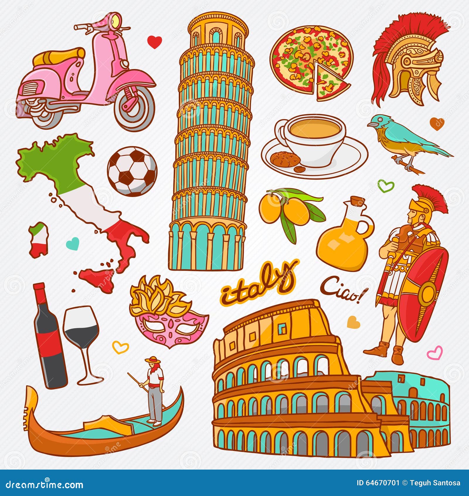 Italy Sketch Illustration, Set Of Hand Drawn Vector Doodle ...