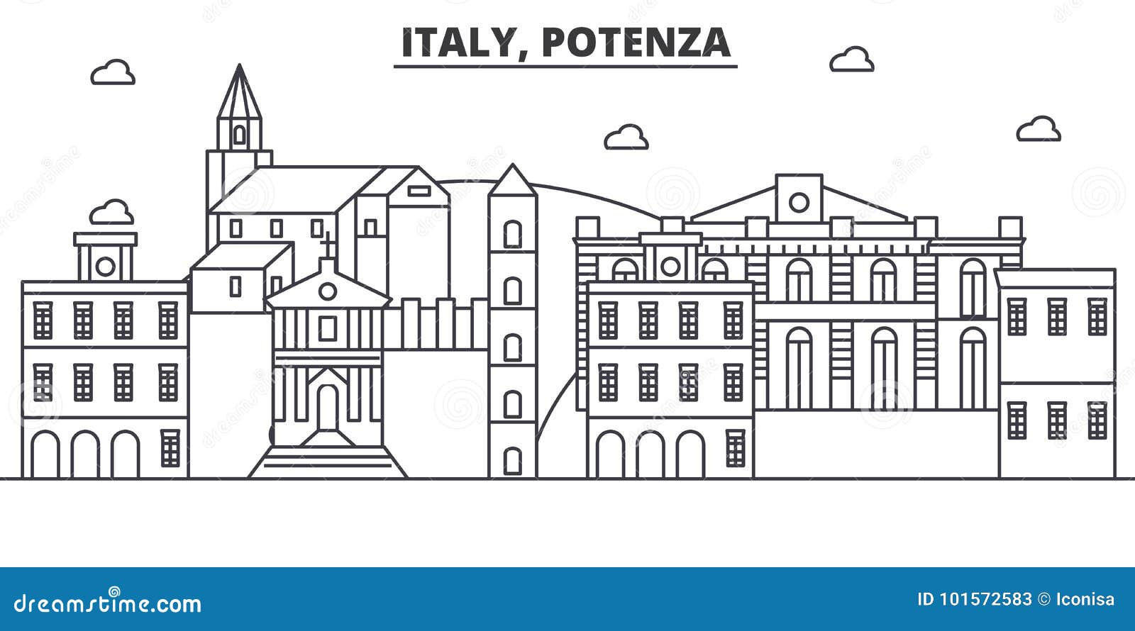 italy, potenza architecture line skyline . linear  cityscape with famous landmarks, city sights
