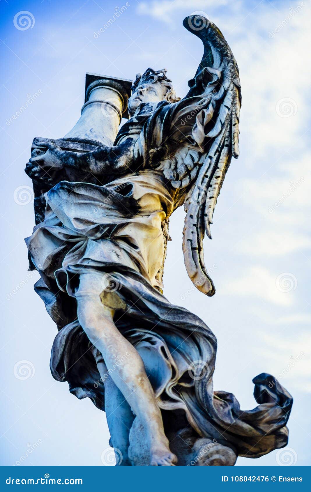 italy, rome, castel sant`angelo, statue of an angel with a colum
