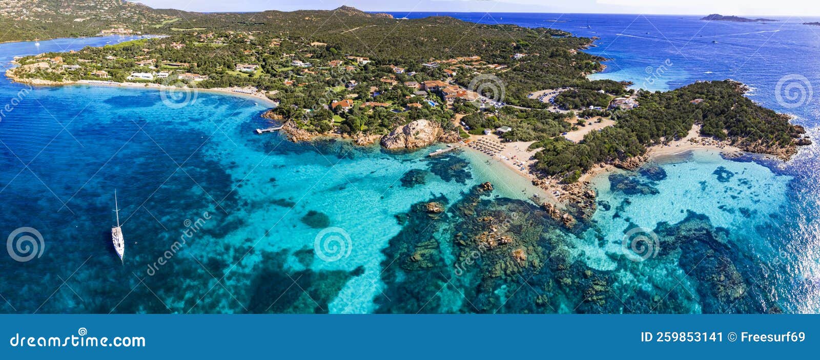 sardegna island, best beaches of costa smeralda. aerial shot