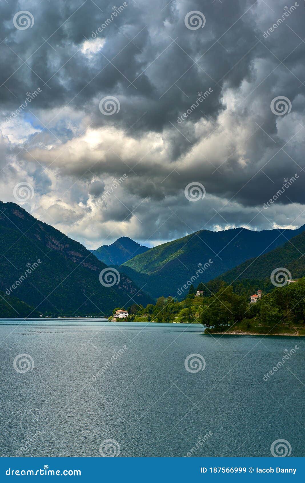 italy, trentino alto adige: view of ledro lake in a cloudy day