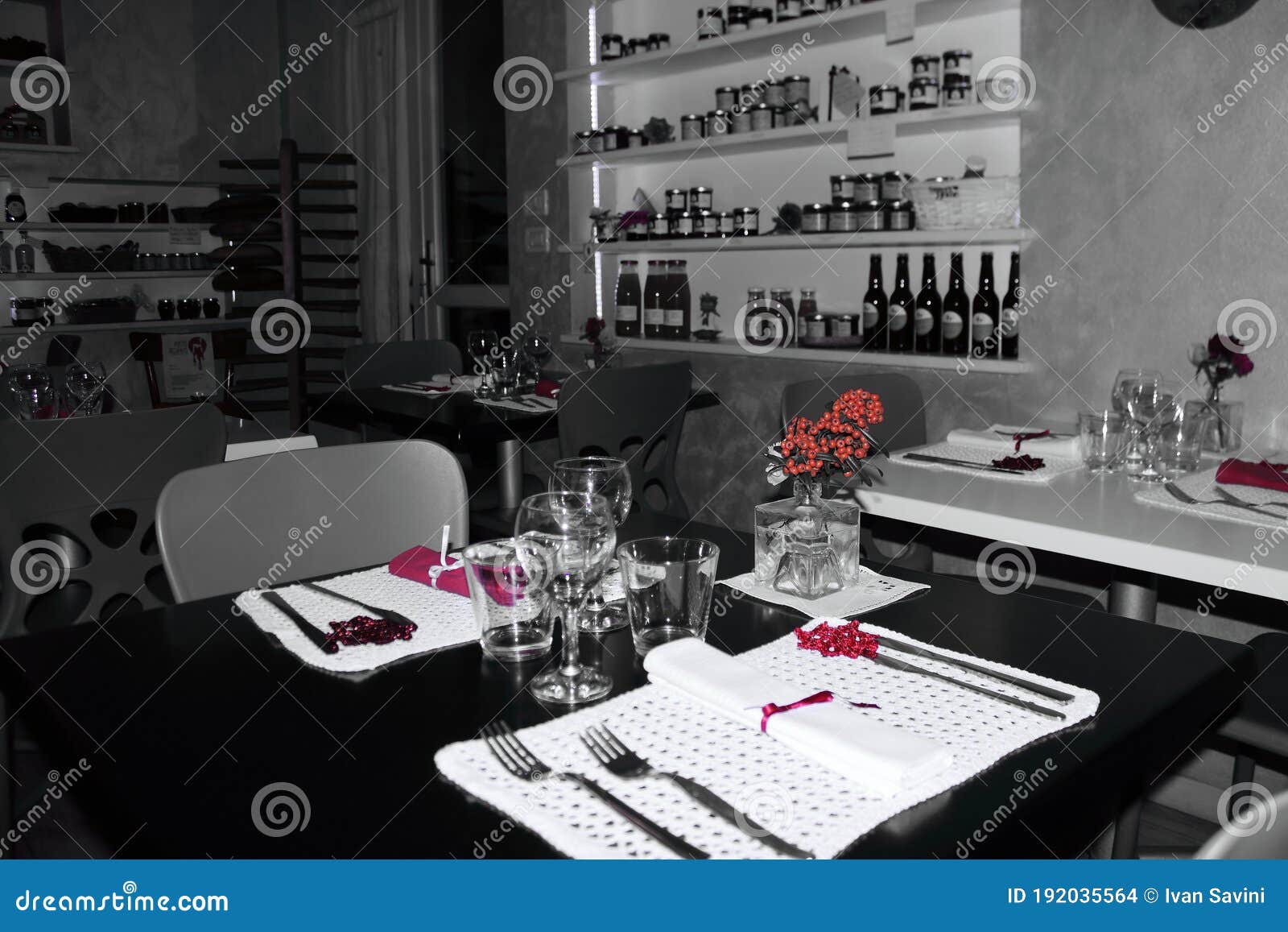 a mise en place in a modern bistrot