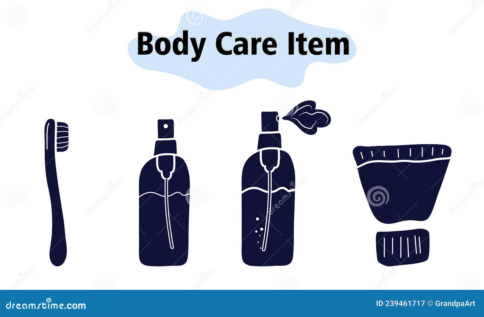 Items and Elements for Body Care. Bathroom Items, a Toothbrush and Body