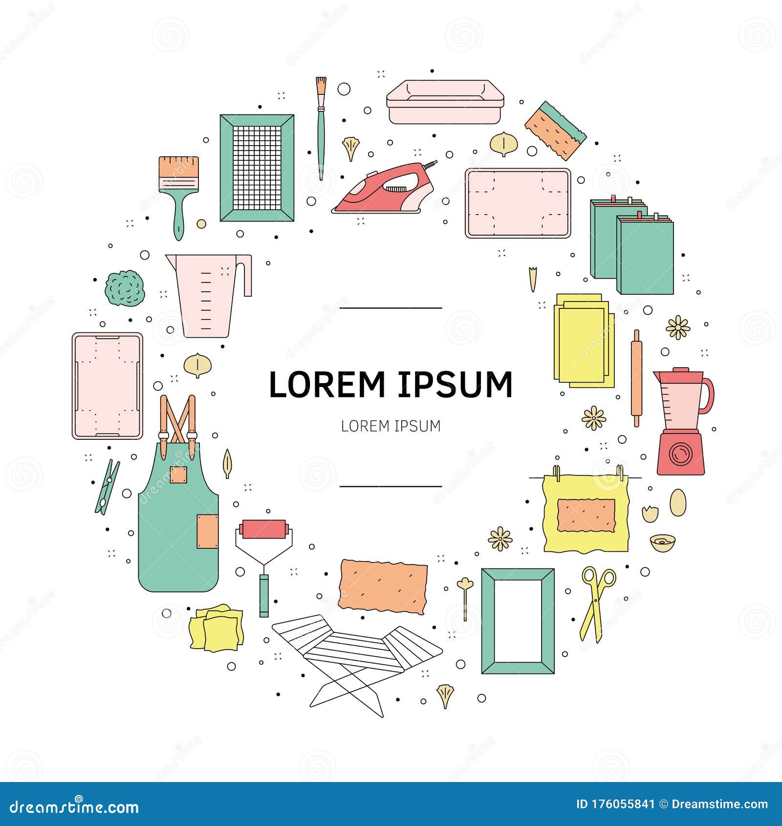 items for hand papermaking icon set 