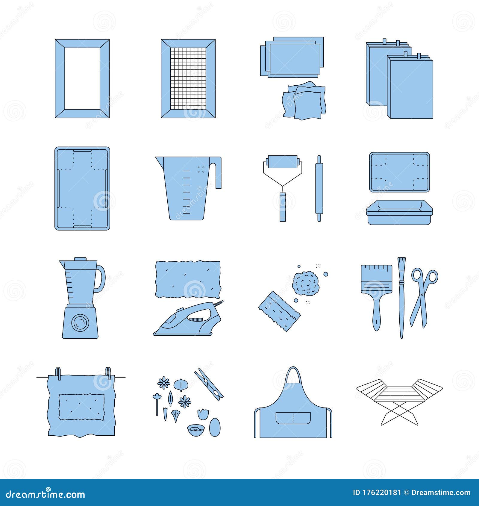 Items for Hand Papermaking Icon Set Vector Stock Vector Illustration