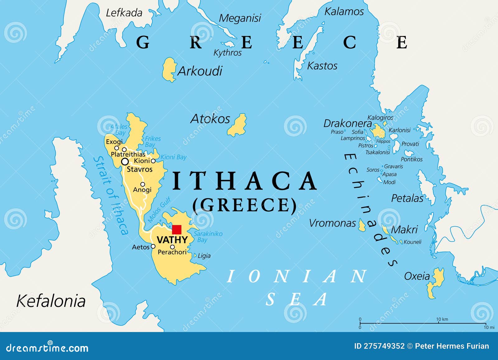 Ithaca, Regional Unit, Part of the Greek Ionian Islands, Political Map ...