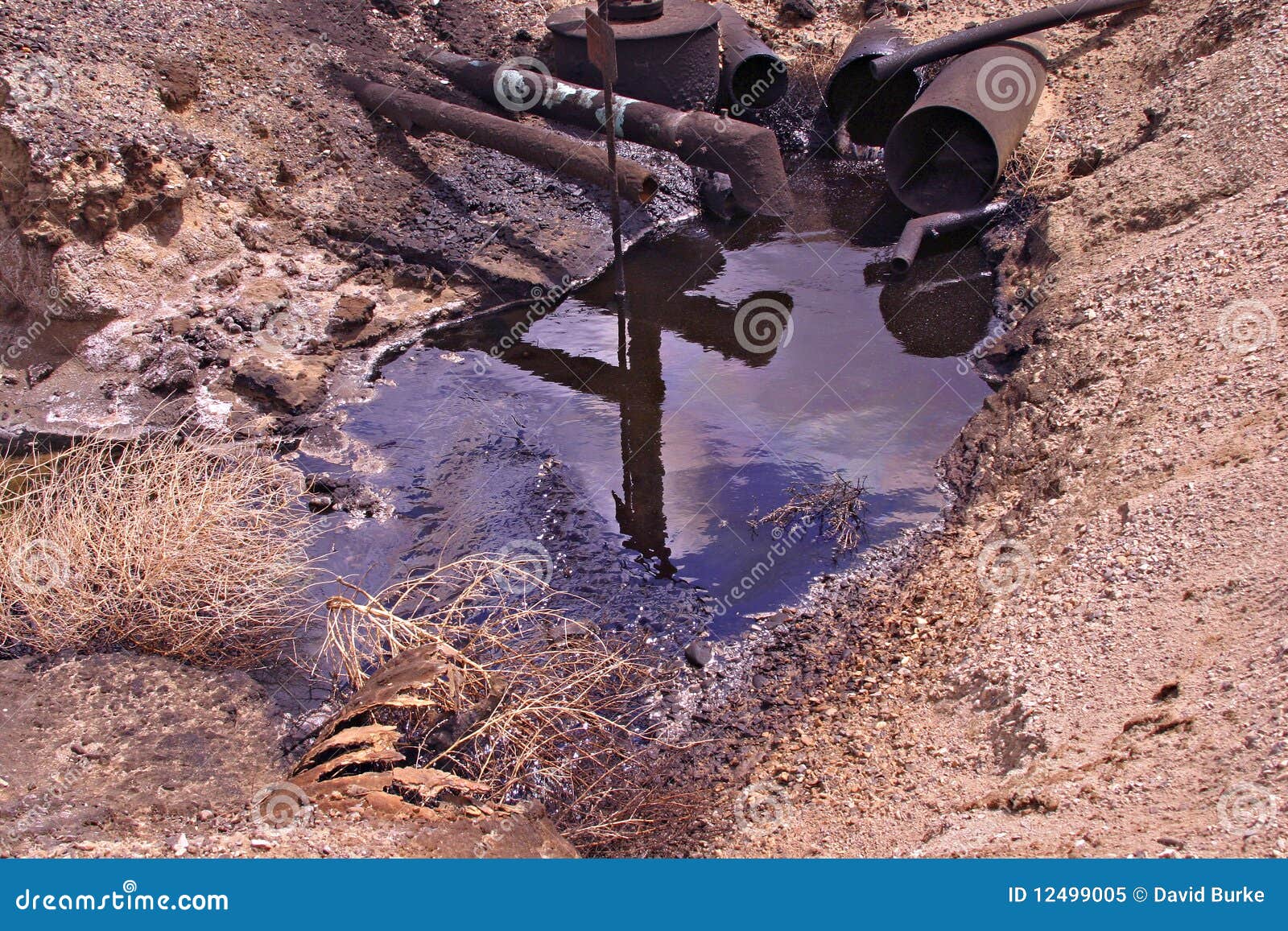 Oil Pit Pollution Ground Contamination Spill Methane Gas Pipeline Stock