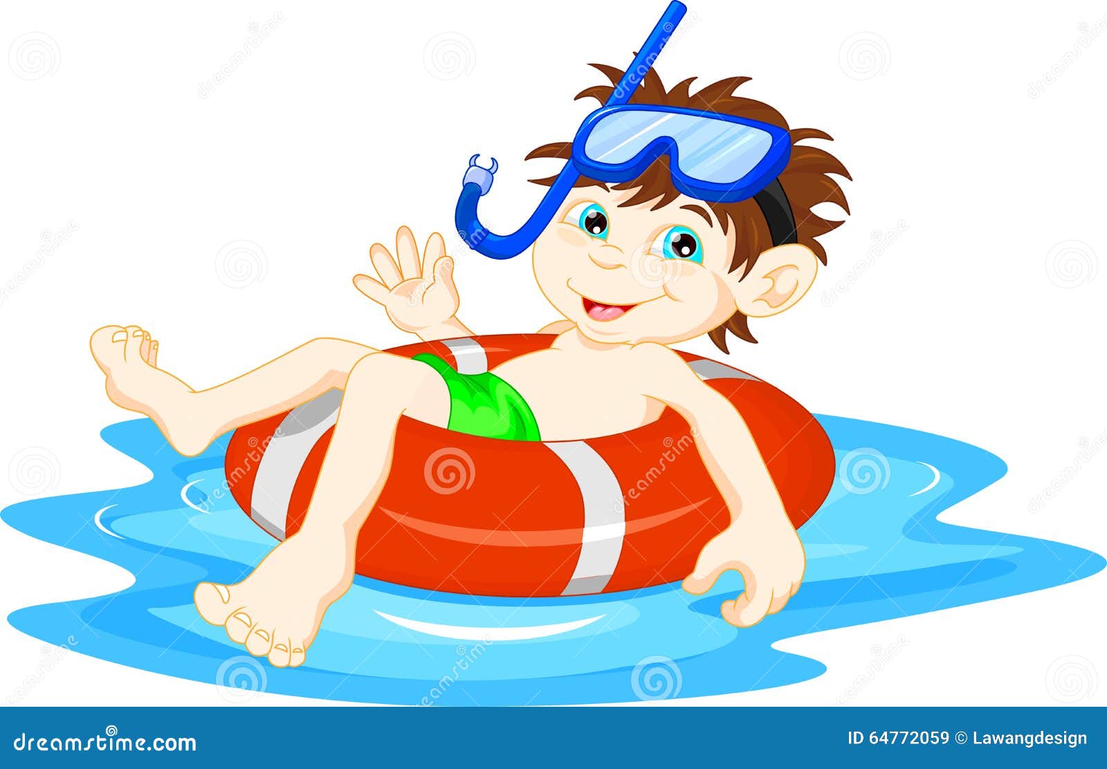 Ittle Boy Diver With Lifebuoy Waving Stock Vector - Image: 64772059