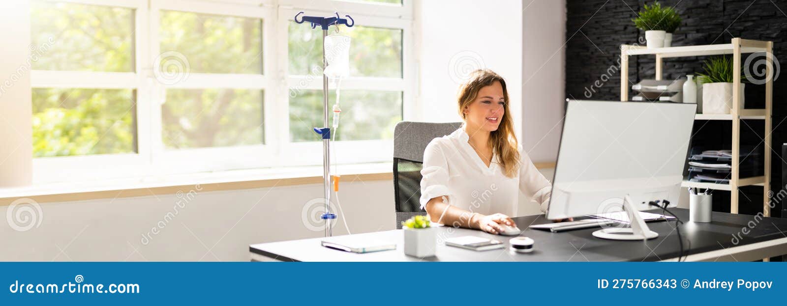 IV Drip Therapy in Office stock image. Image of copy 275766343