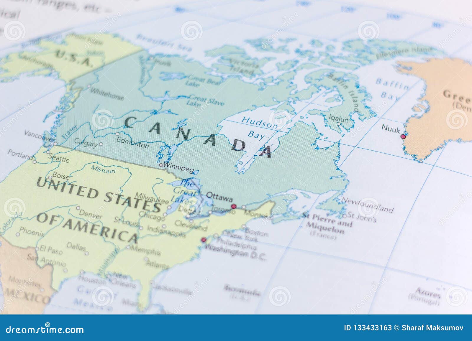 Ivanovsk, Russia - November 24, 2018: Canada on the Map of the World