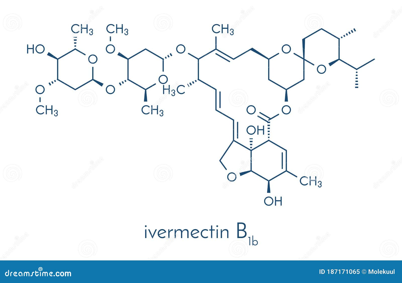 ivermectin antiparasitic drug molecule. used in treatment of river blindness, scabies, head lice, etc. skeletal formula.
