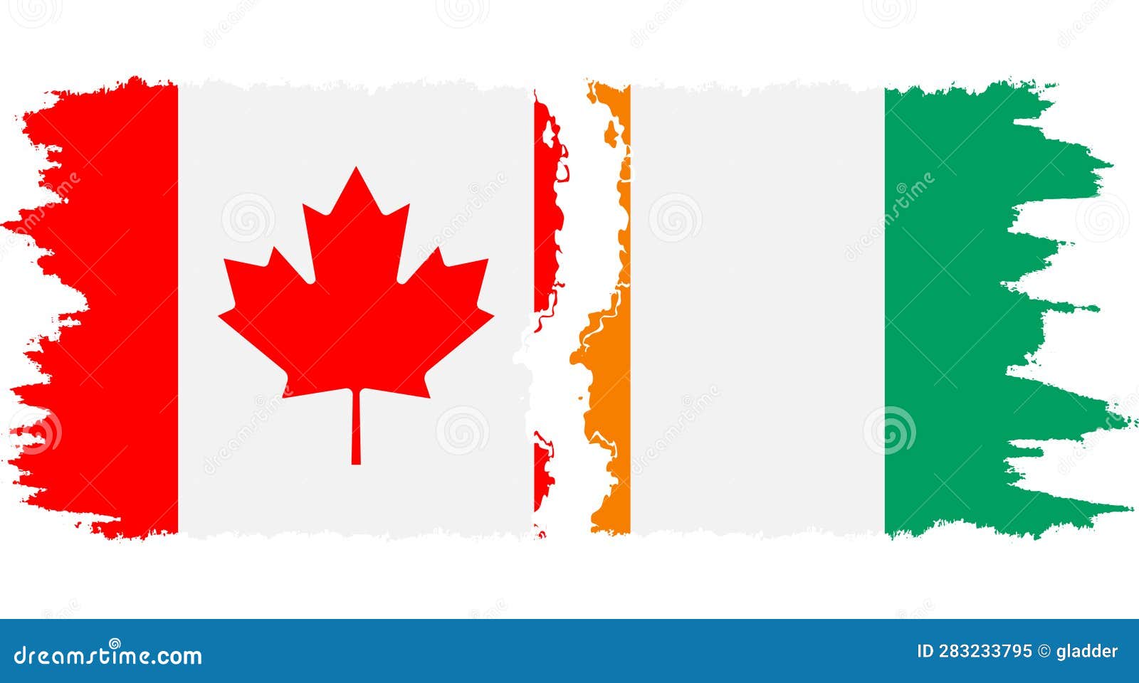Ivory Coast and Canada Grunge Flags Connection Vector Stock Vector