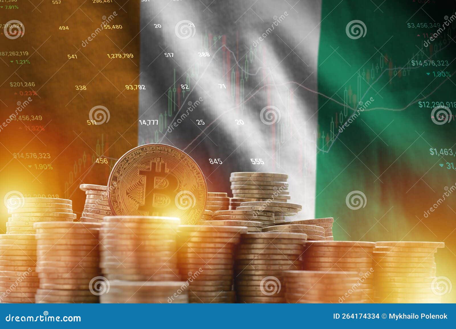 Majroe sigte Lejlighedsvis Ivory Coast Flag and Big Amount of Golden Bitcoin Coins and Trading  Platform Chart. Crypto Currency Stock Photo - Image of money,  decentralized: 264174334