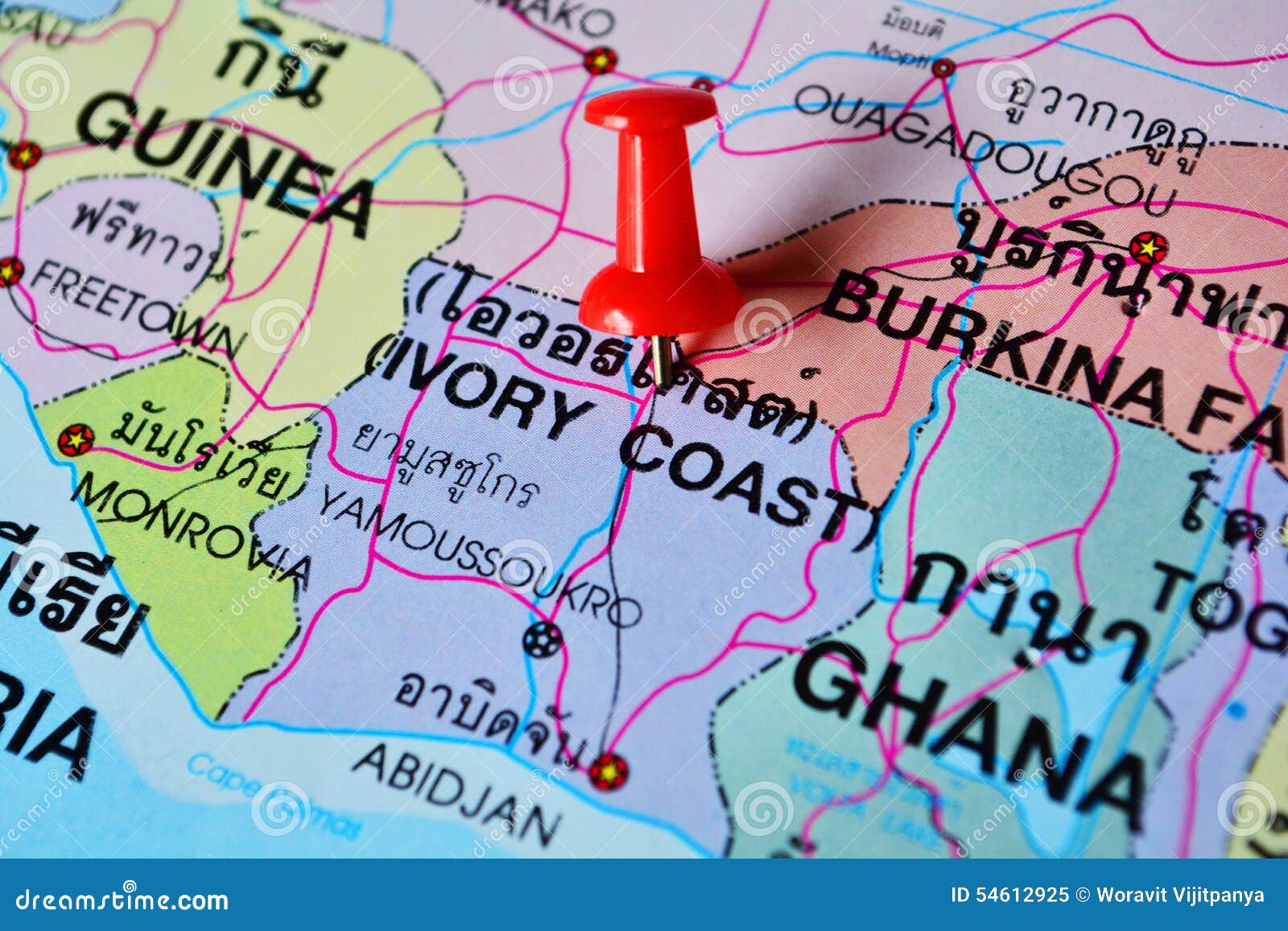 Ivory Coast Map Macro Shot Push Pin 54612925 