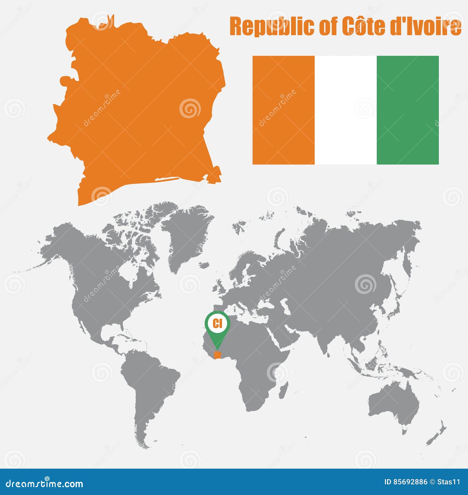 Ivory Coast Map On A World Map With Flag And Map Pointer Vector