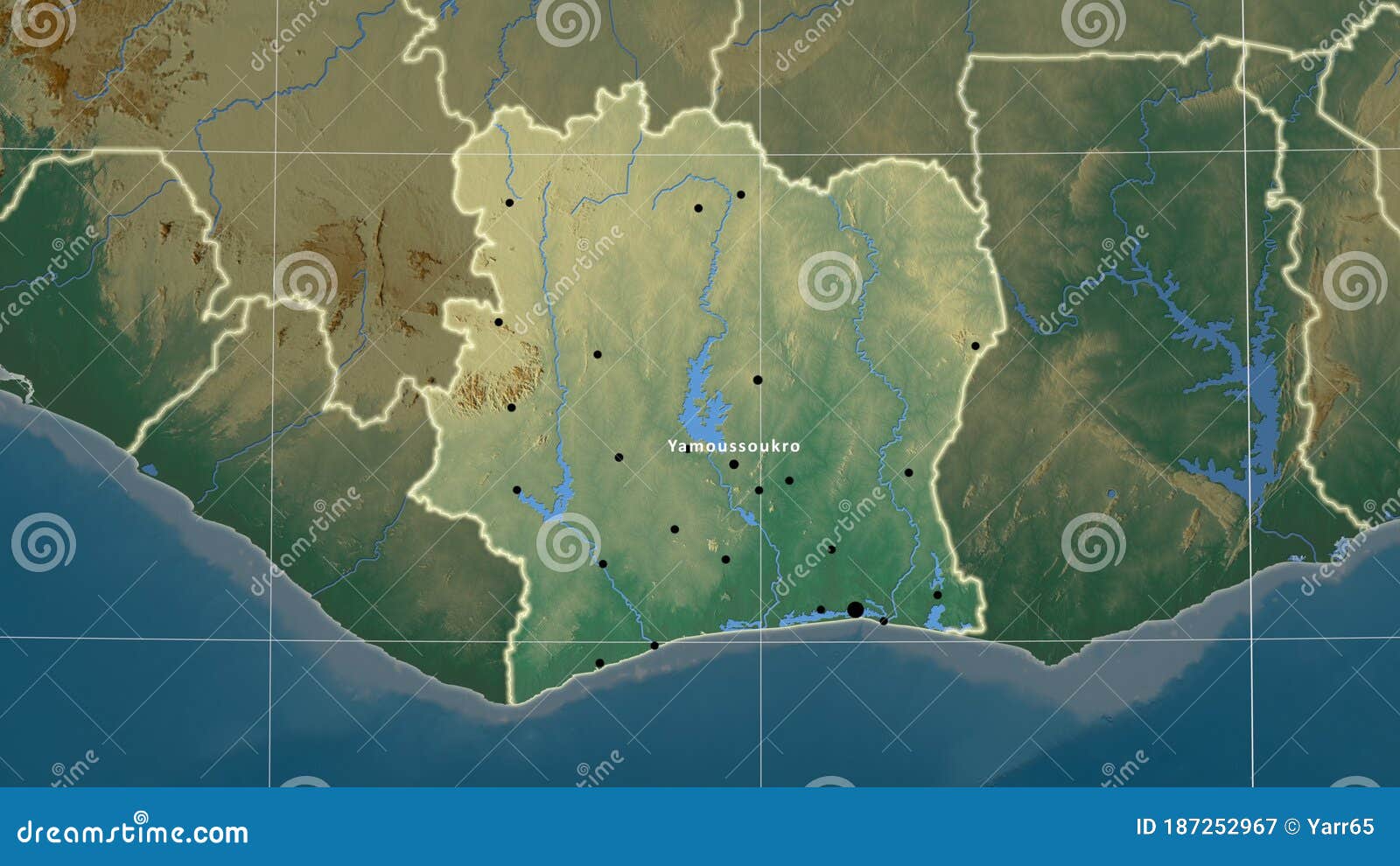 Ivory Coast Relief. Composition, Borders Stock Illustration