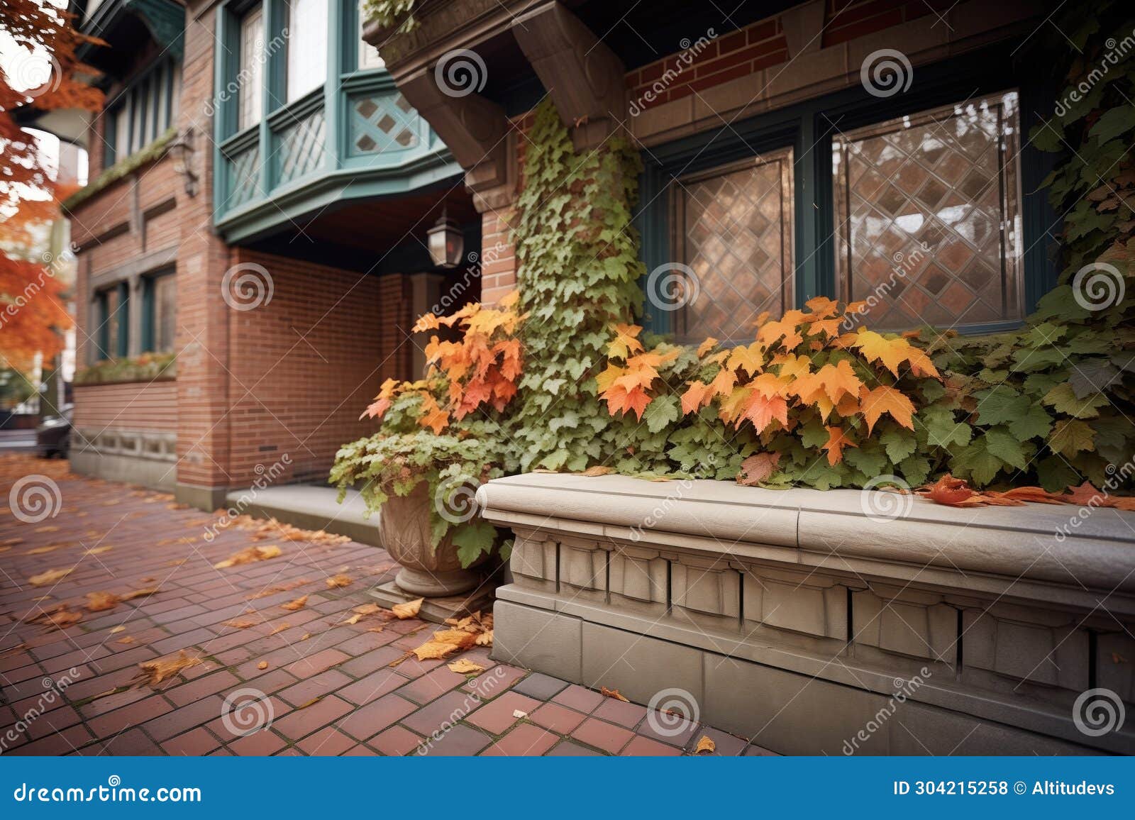 ivycovered brick base on tudor