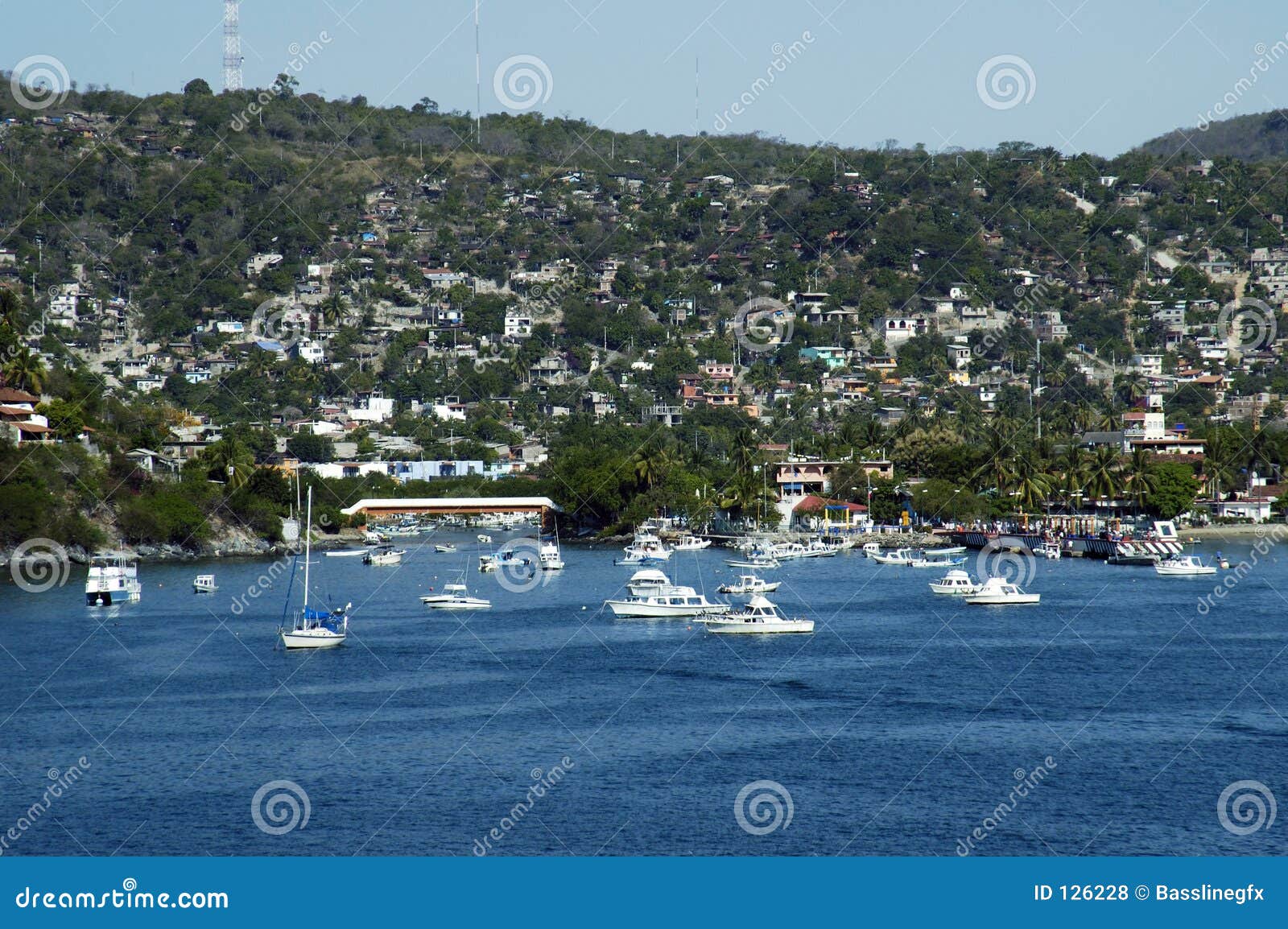 Fishing Port With Spectacular Blue Ocean With Foam. Port Of La Libertad