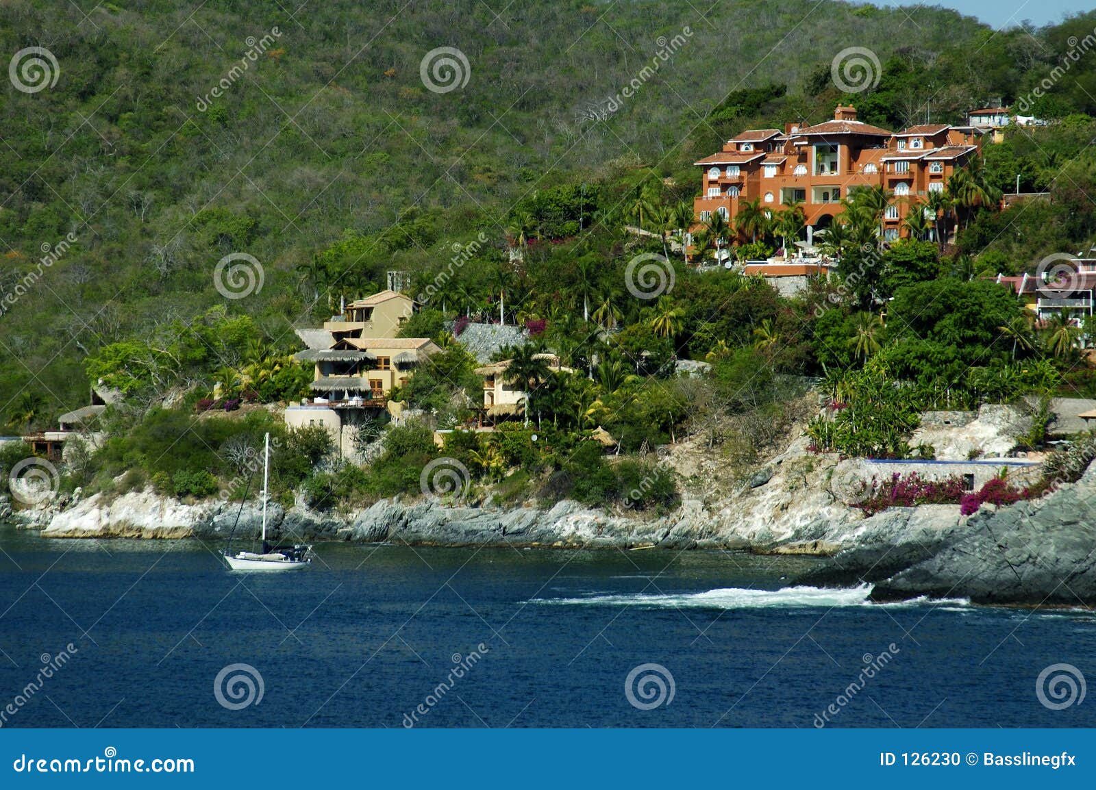 Ixtapa Houses stock photo. Image of shoreline, cliff, boat 126230