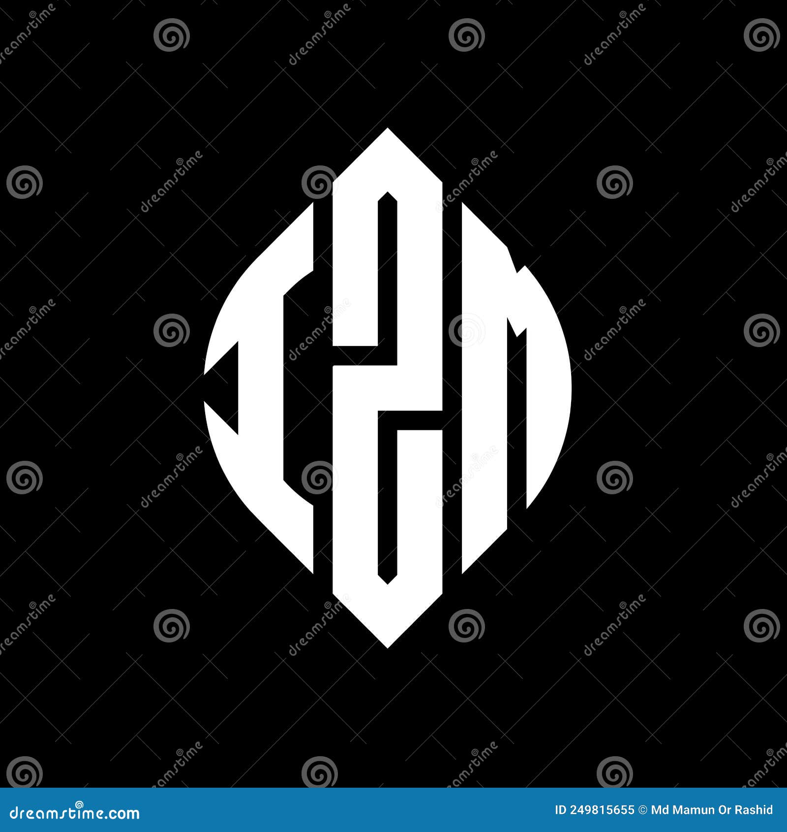 izm circle letter logo  with circle and ellipse . izm ellipse letters with typographic style. the three initials form a